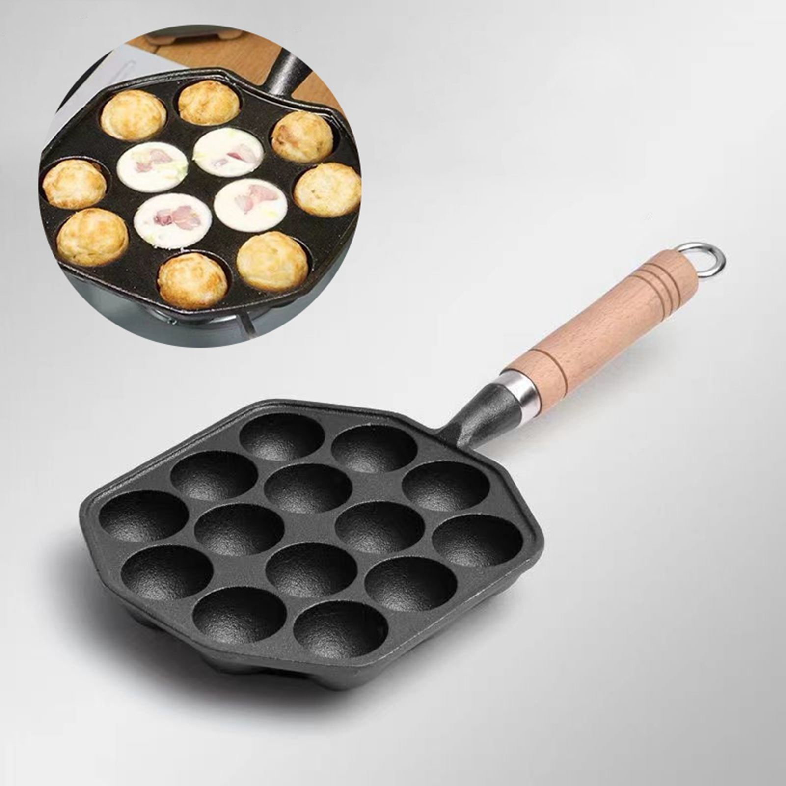 14 Holes Takoyaki Pan Nonstick Cast Iron Octopus Meat Balls Mold Maker with view 4