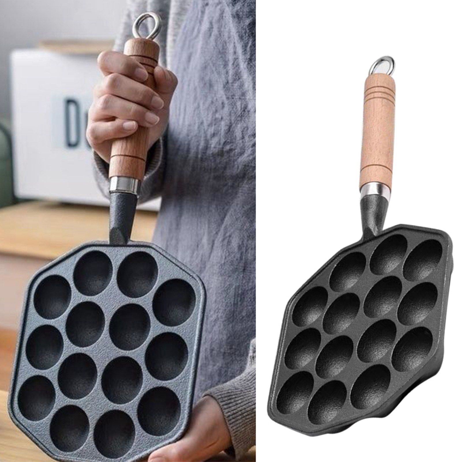 14 Holes Takoyaki Pan Nonstick Cast Iron Octopus Meat Balls Mold Maker with view 7