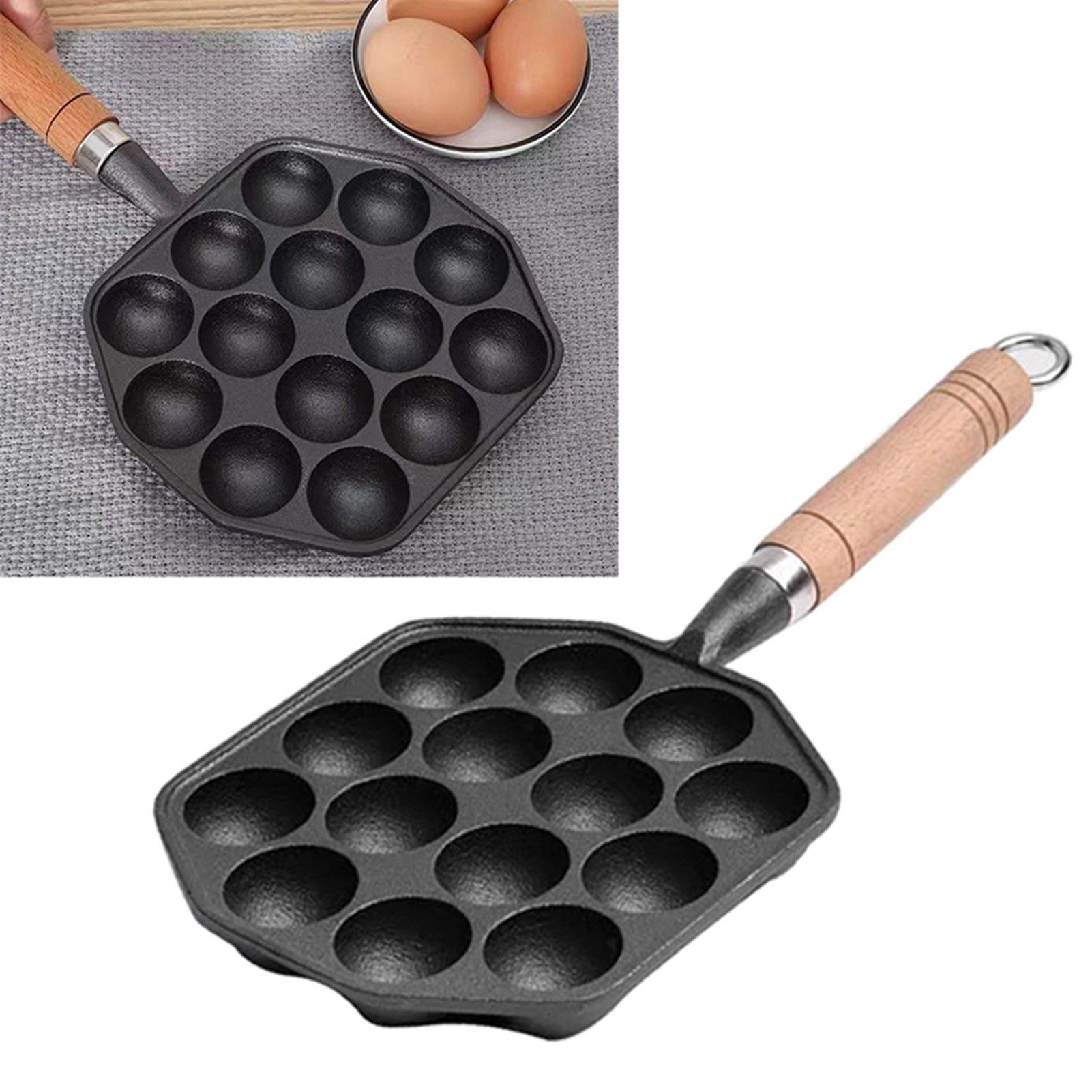 14 Holes Takoyaki Pan Nonstick Cast Iron Octopus Meat Balls Mold Maker with view 8