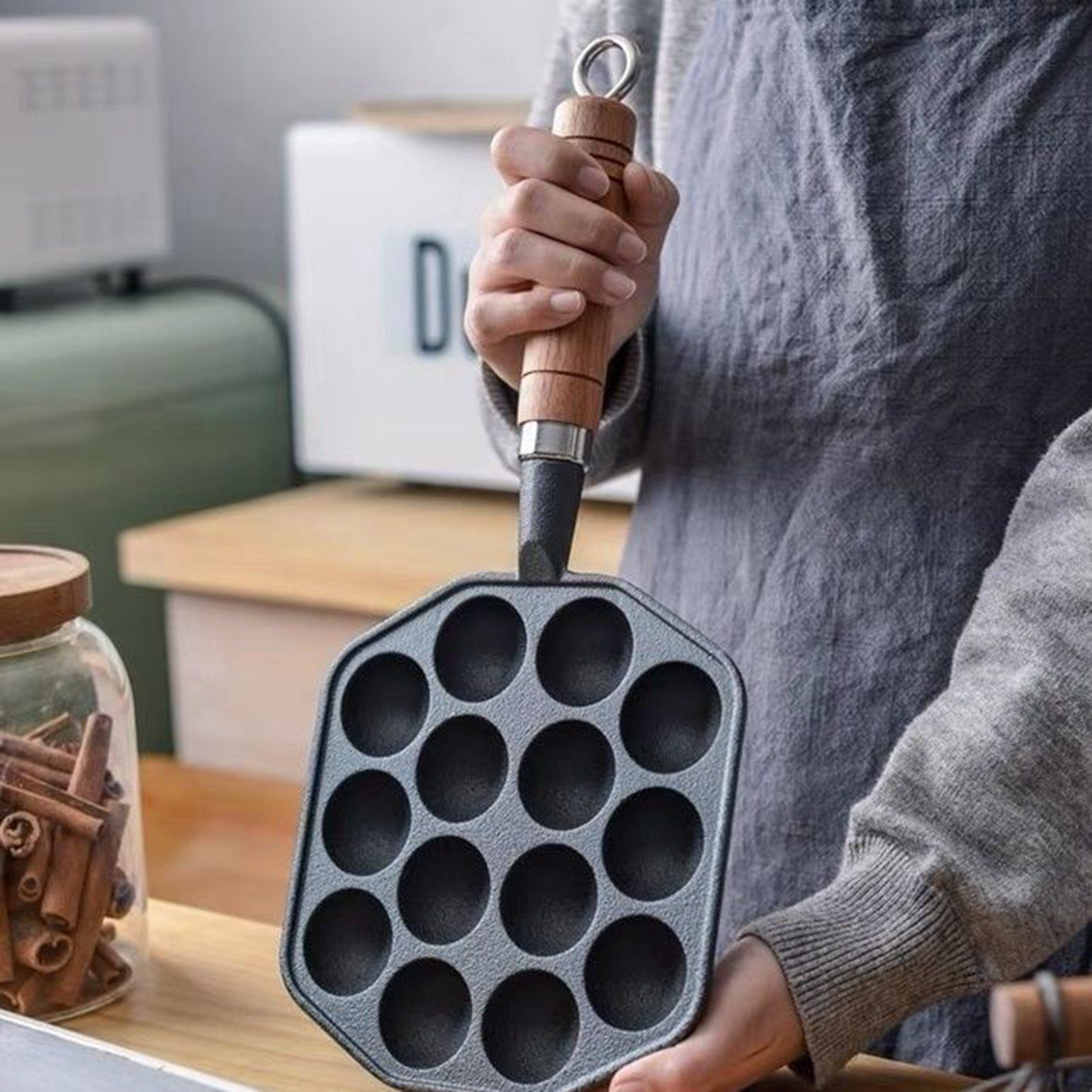14 Holes Takoyaki Pan Nonstick Cast Iron Octopus Meat Balls Mold Maker with view 9