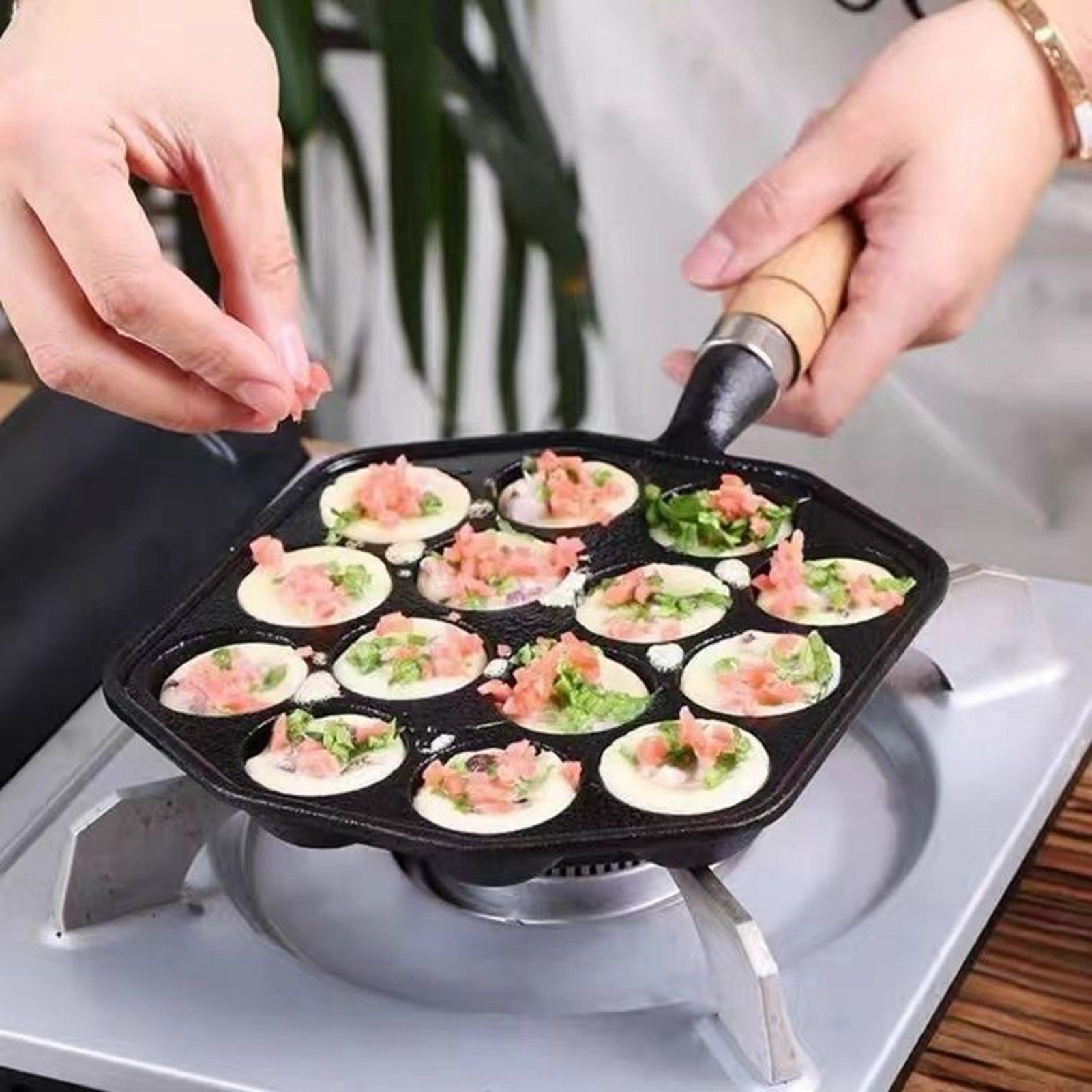 14 Holes Takoyaki Pan Nonstick Cast Iron Octopus Meat Balls Mold Maker with view 10