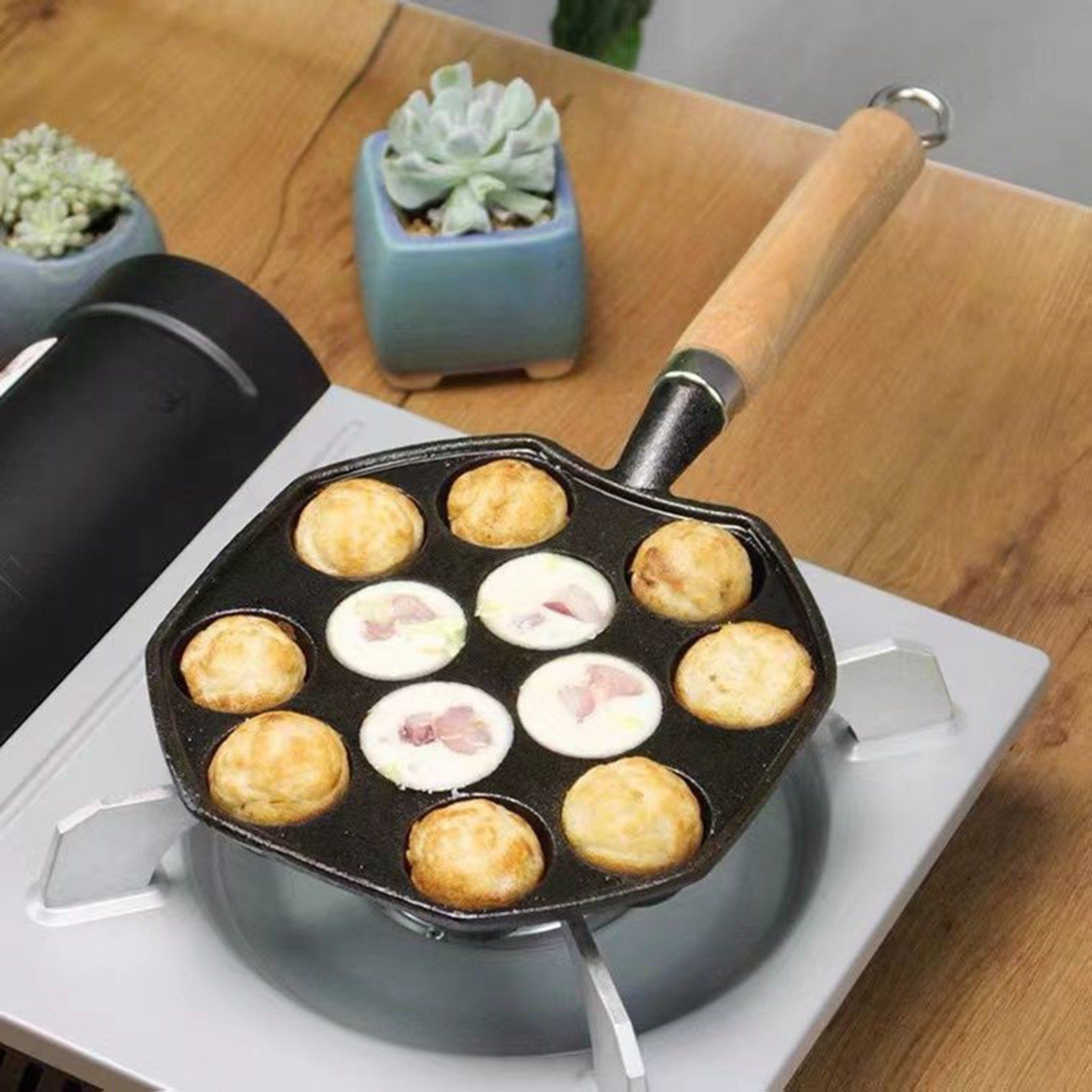 14 Holes Takoyaki Pan Nonstick Cast Iron Octopus Meat Balls Mold Maker with view 11
