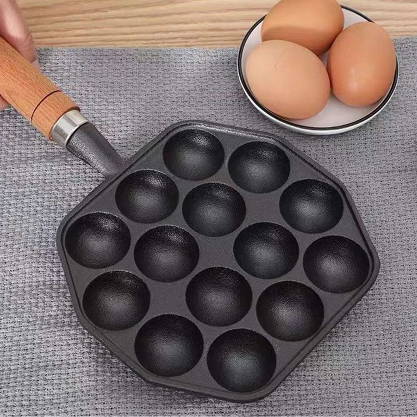 14 Holes Takoyaki Pan Nonstick Cast Iron Octopus Meat Balls Mold Maker with view 12