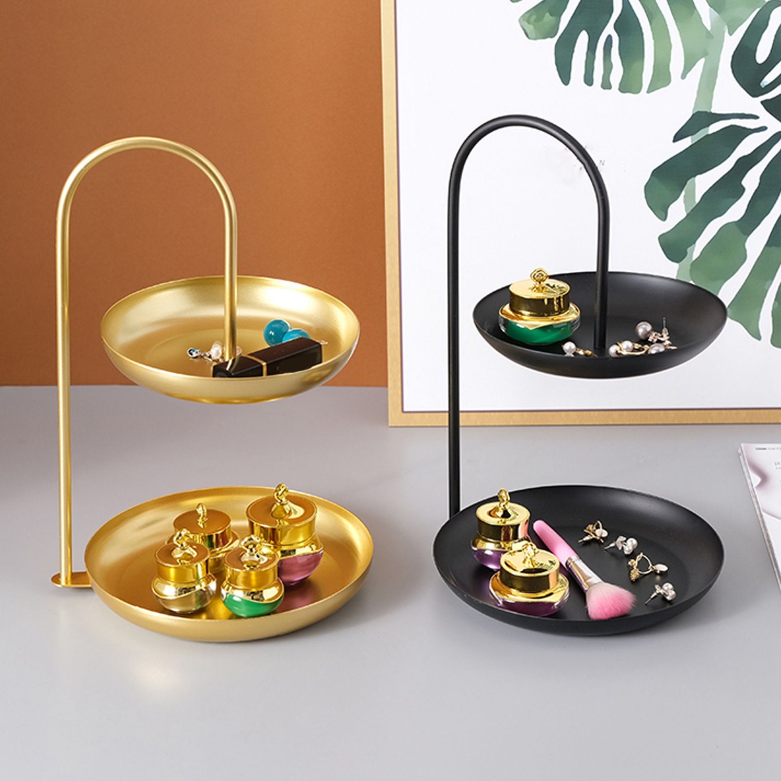 2 Tier Iron Fruit Serving Tray Waterproof Multi Tier Storage Platter for view 5