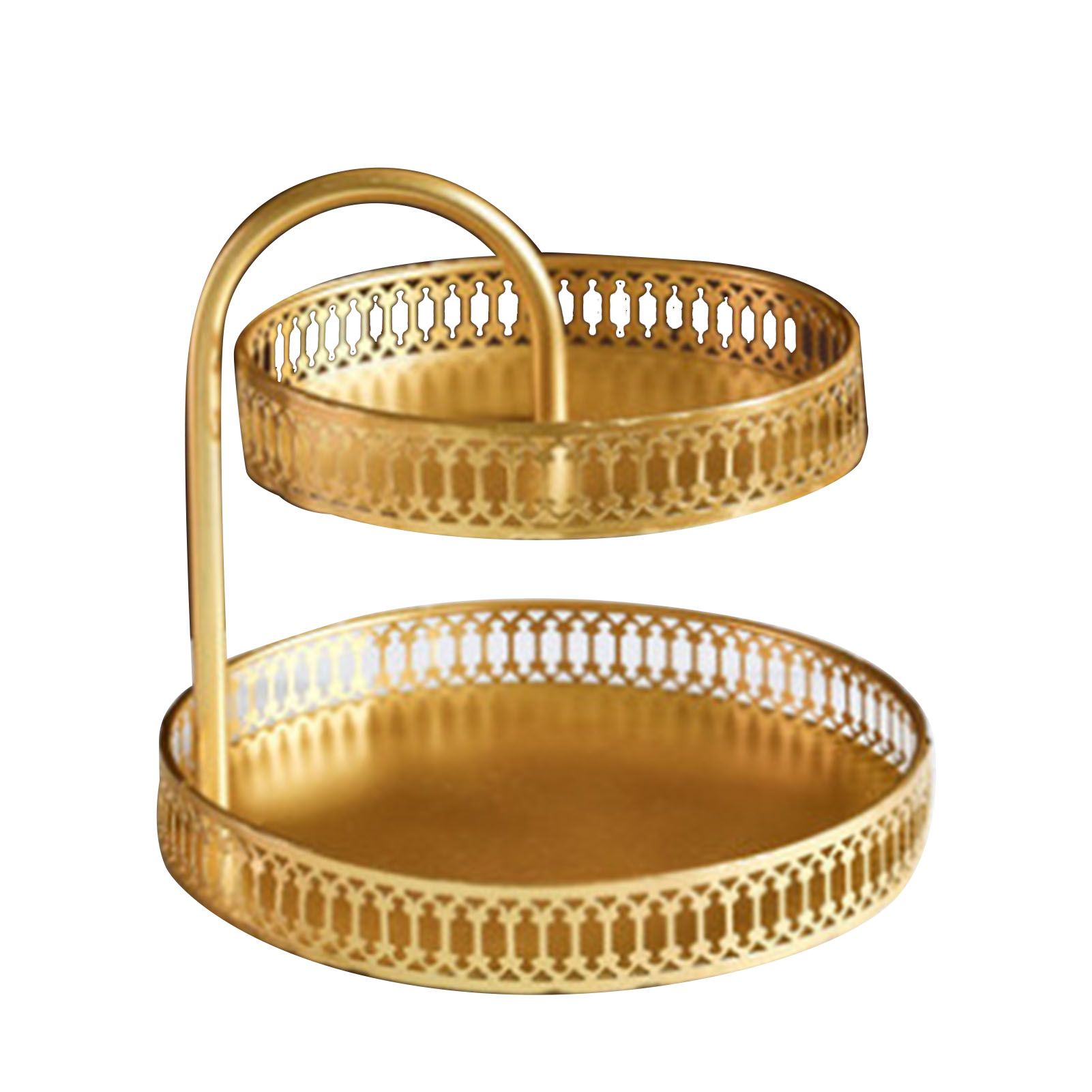 Double Layer Pastry Tray Decorative Copper Gold Biscuits Dessert Display Plate