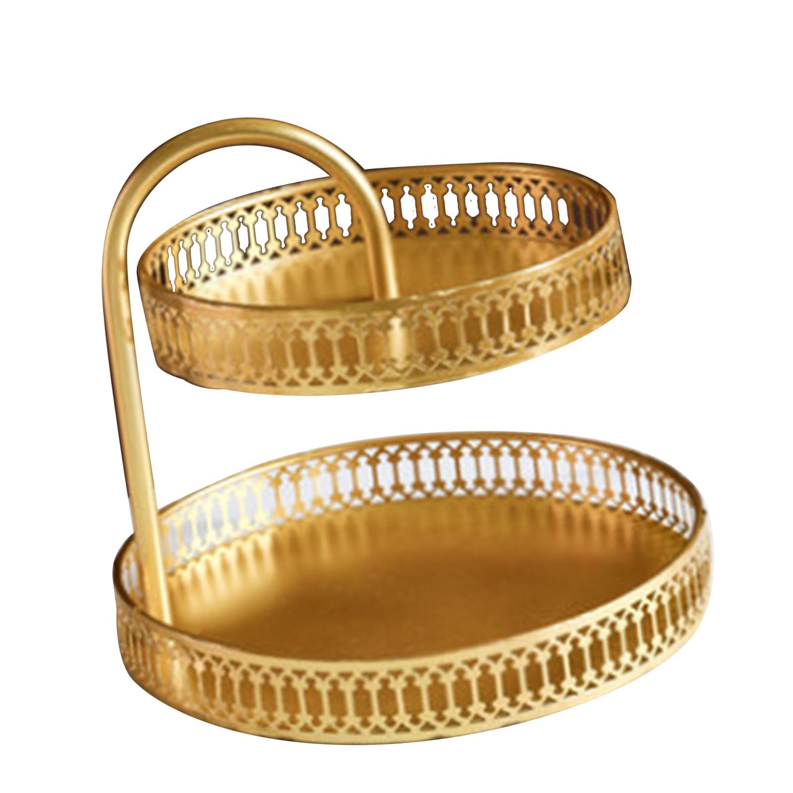 Double Layer Pastry Tray Decorative Copper Gold Biscuits Dessert Display Plate view 2