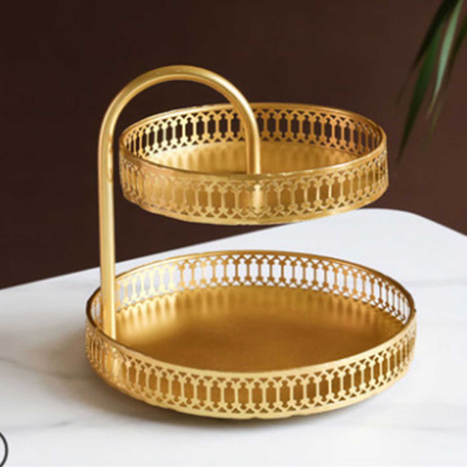Double Layer Pastry Tray Decorative Copper Gold Biscuits Dessert Display Plate view 5