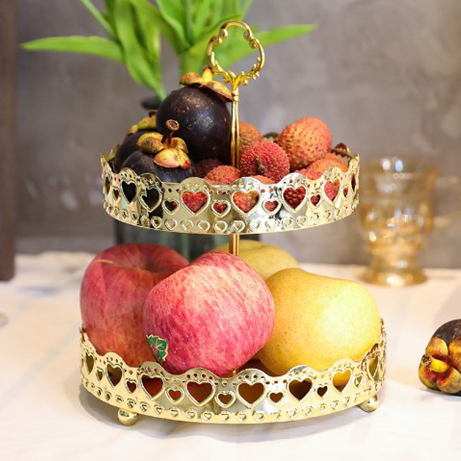 Double Layer Pastry Tray Decorative Copper Gold Biscuits Dessert Display Plate view 5