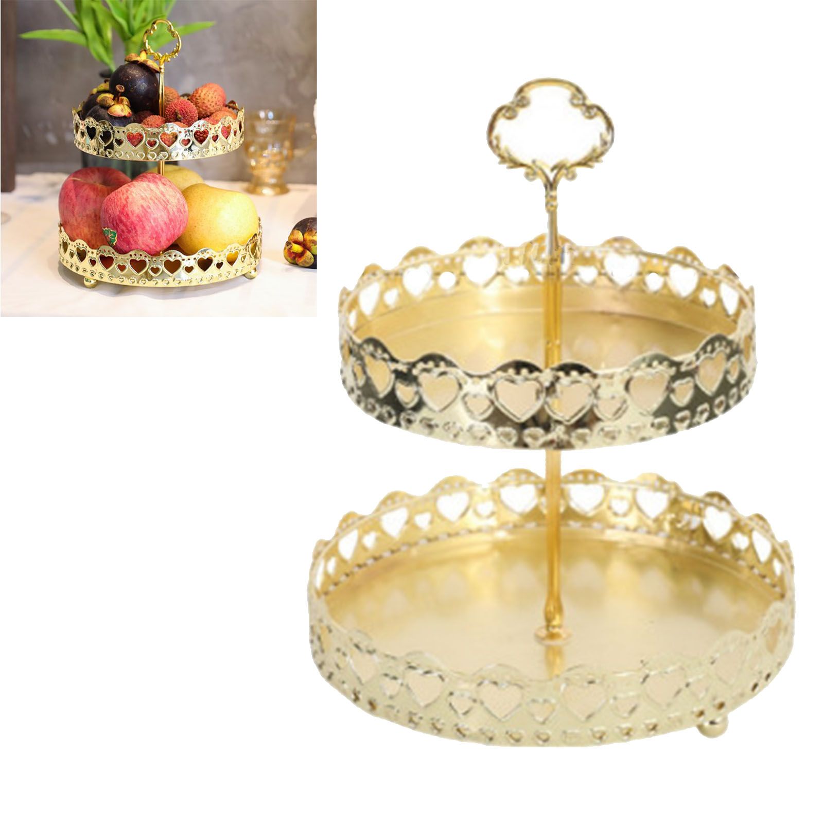 Double Layer Pastry Tray Decorative Copper Gold Biscuits Dessert Display Plate view 6