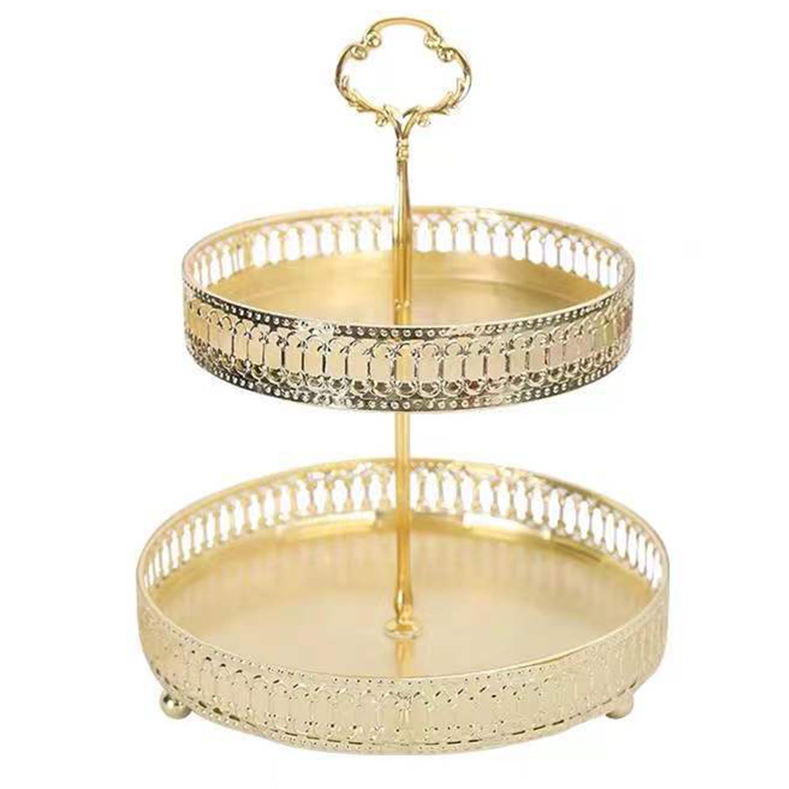 Double Layer Pastry Tray Decorative Copper Gold Biscuits Dessert Display Plate