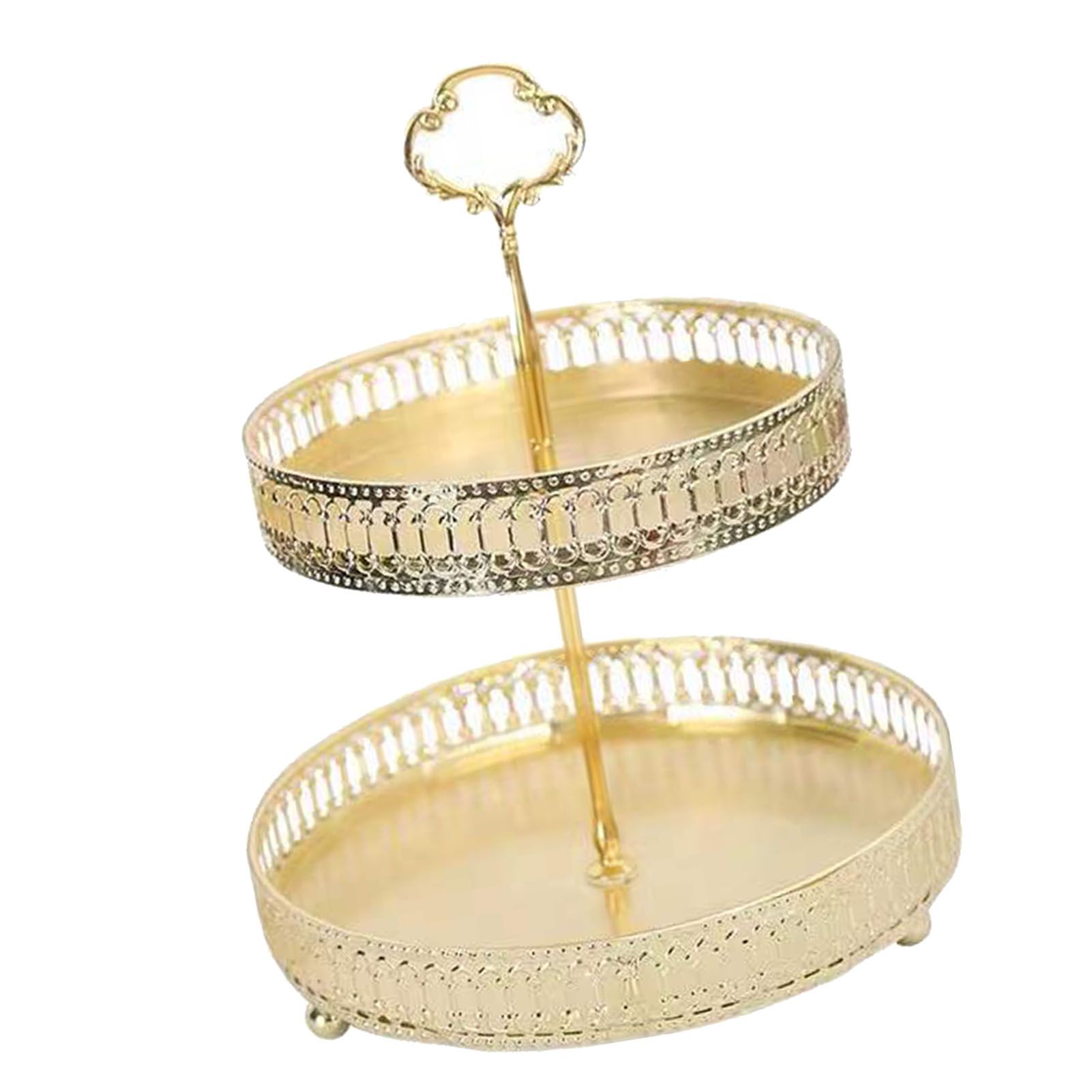Double Layer Pastry Tray Decorative Copper Gold Biscuits Dessert Display Plate view 2