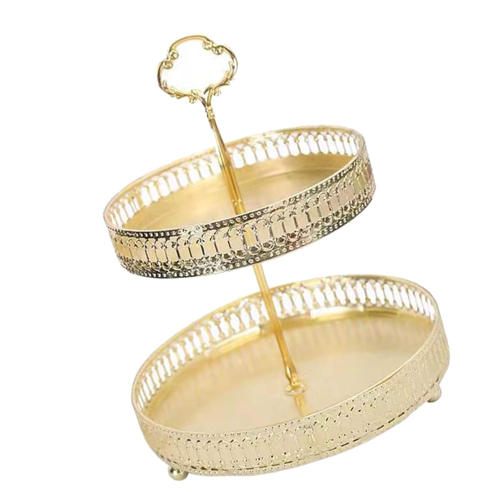 Double Layer Pastry Tray Decorative Copper Gold Biscuits Dessert Display Plate view 3
