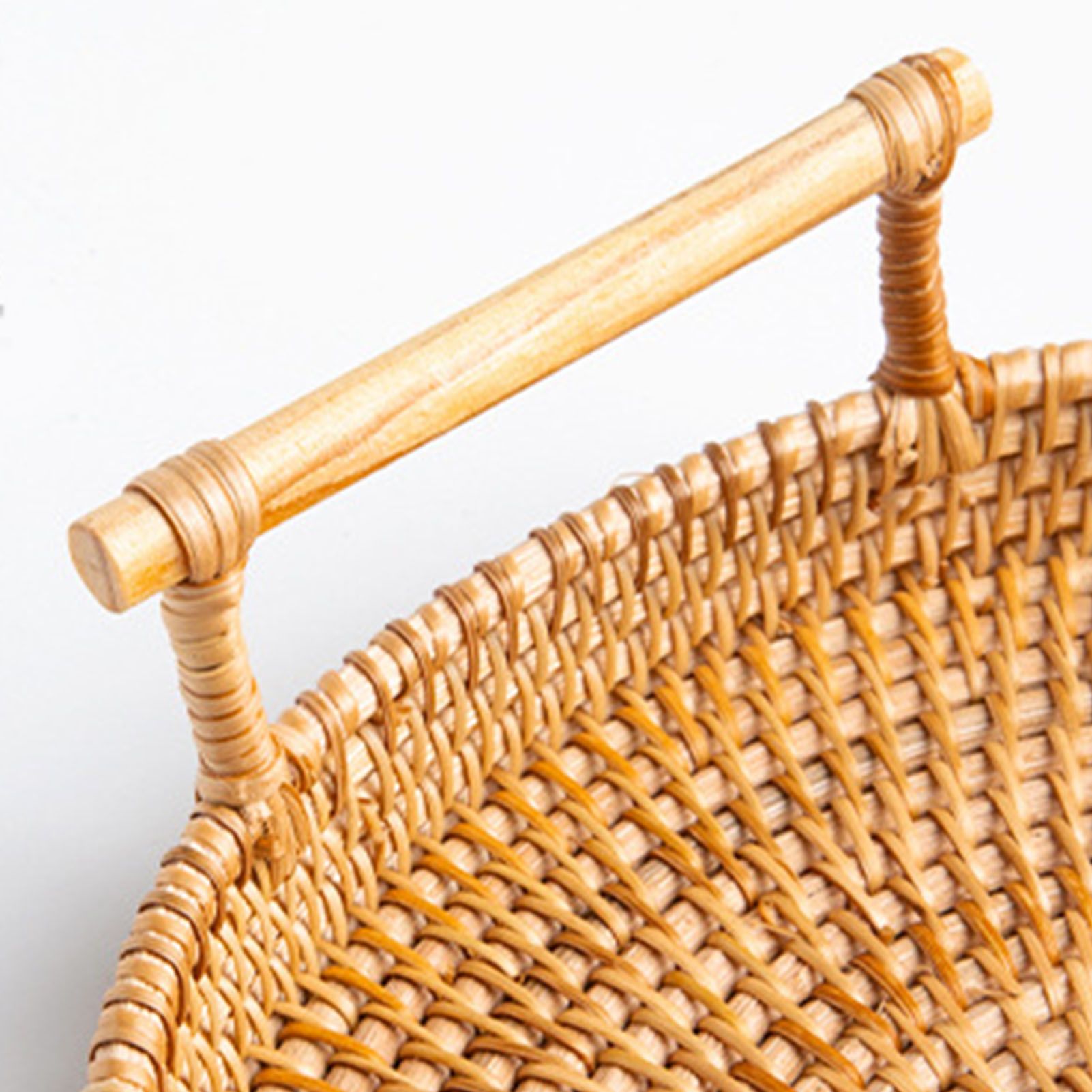 Hand Woven Round Rattan Serving Tray Bread Fruit Dessert Snack Basket with view 7