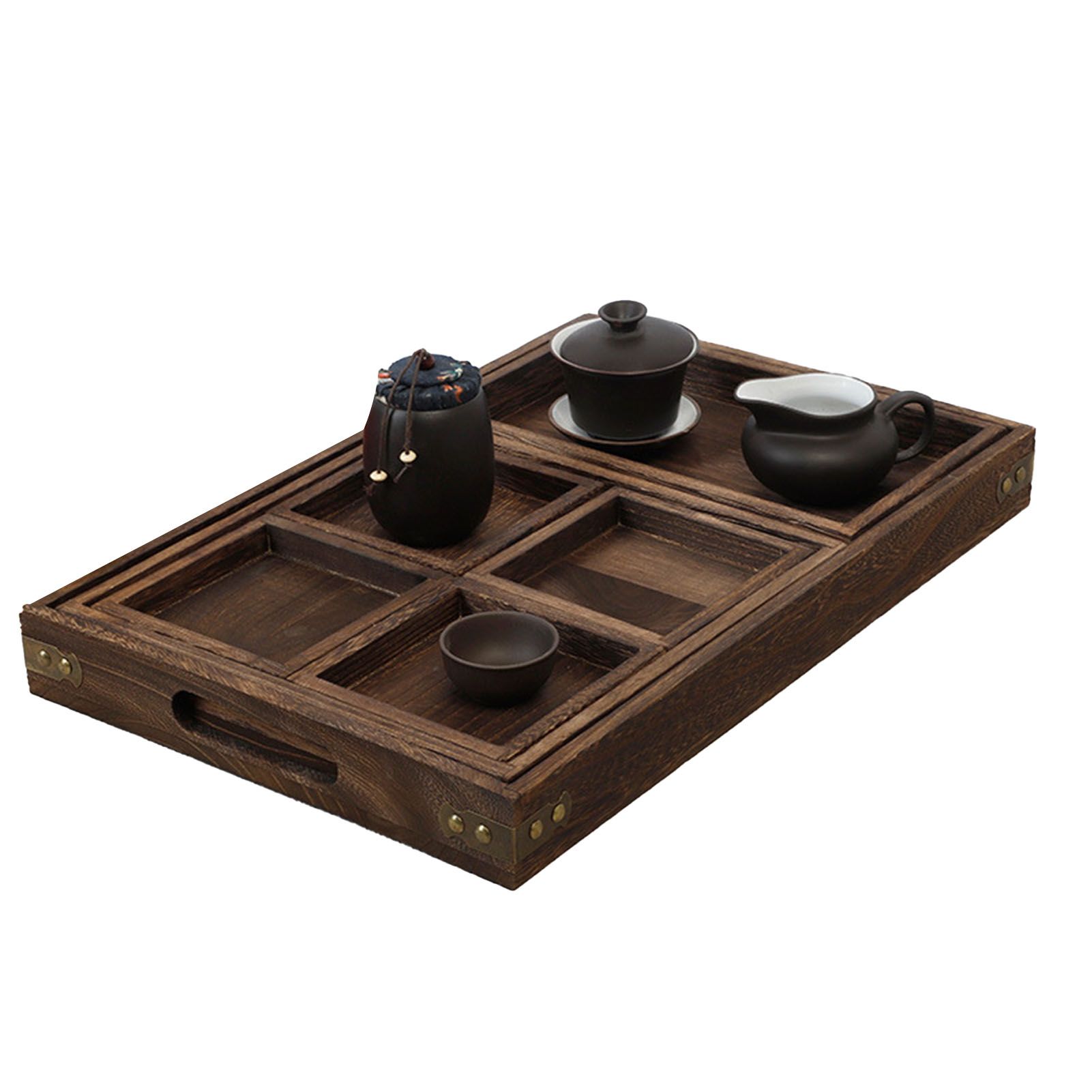 Wood Tea Tray Fade Resistant Exquisite Retro Reinforced Rectangular Tea view 3