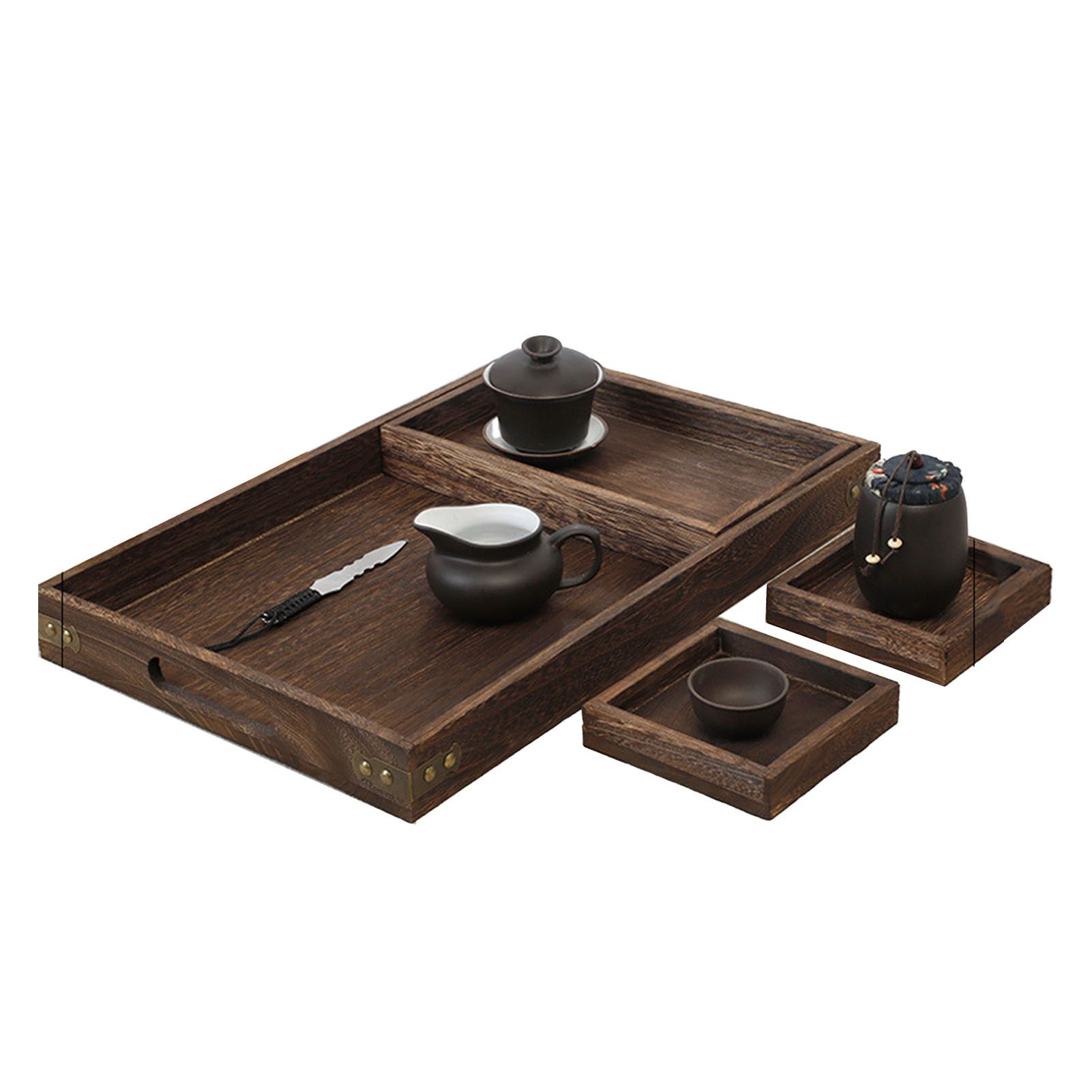 Wood Tea Tray Fade Resistant Exquisite Retro Reinforced Rectangular Tea view 4