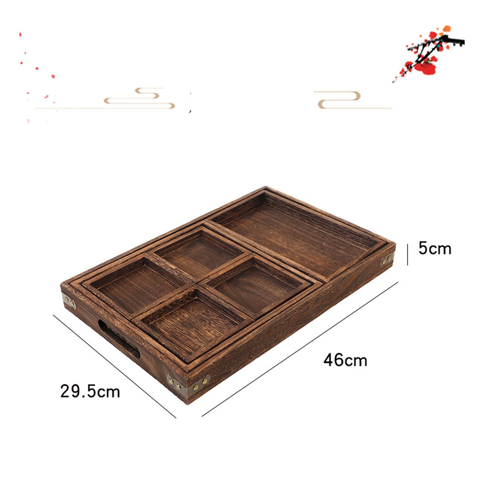 Wood Tea Tray Fade Resistant Exquisite Retro Reinforced Rectangular Tea view 12