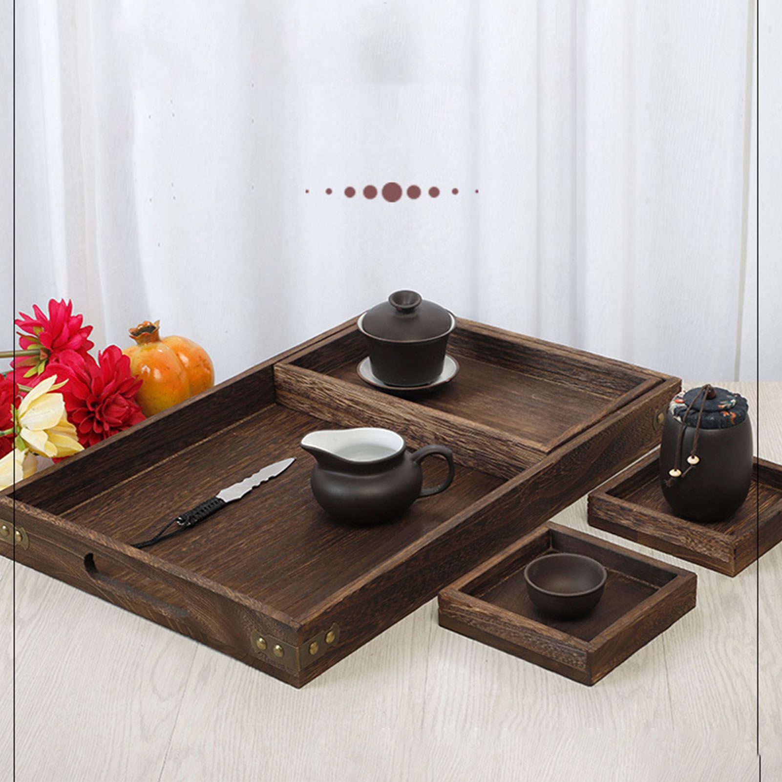Wood Tea Tray Fade Resistant Exquisite Retro Reinforced Rectangular Tea view 14