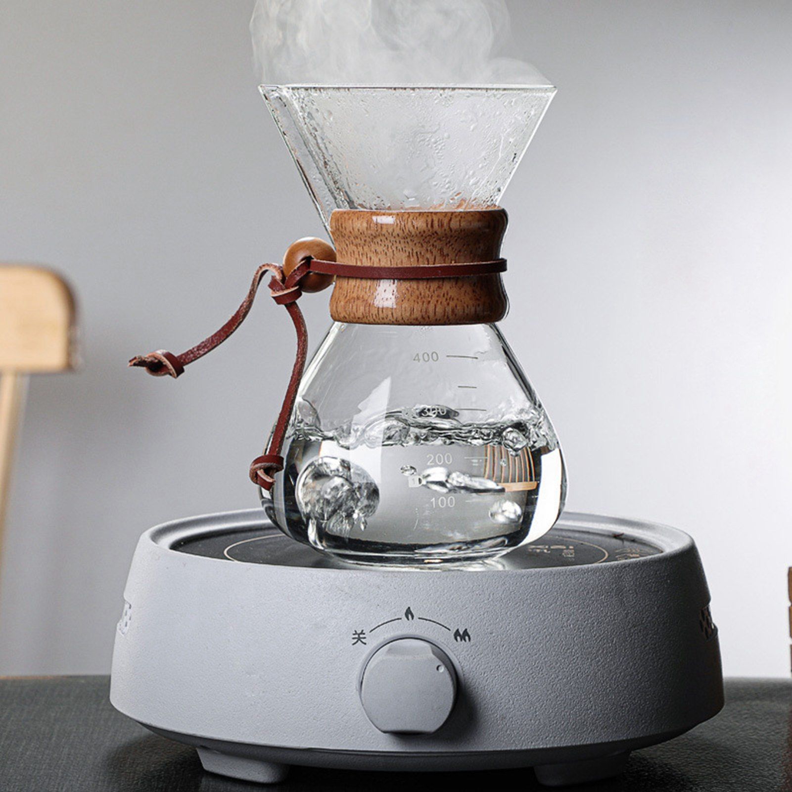 Pour Over Coffee Maker 400ml Double Layer Filter V Spout Wooden Sleeve Coffee view 4