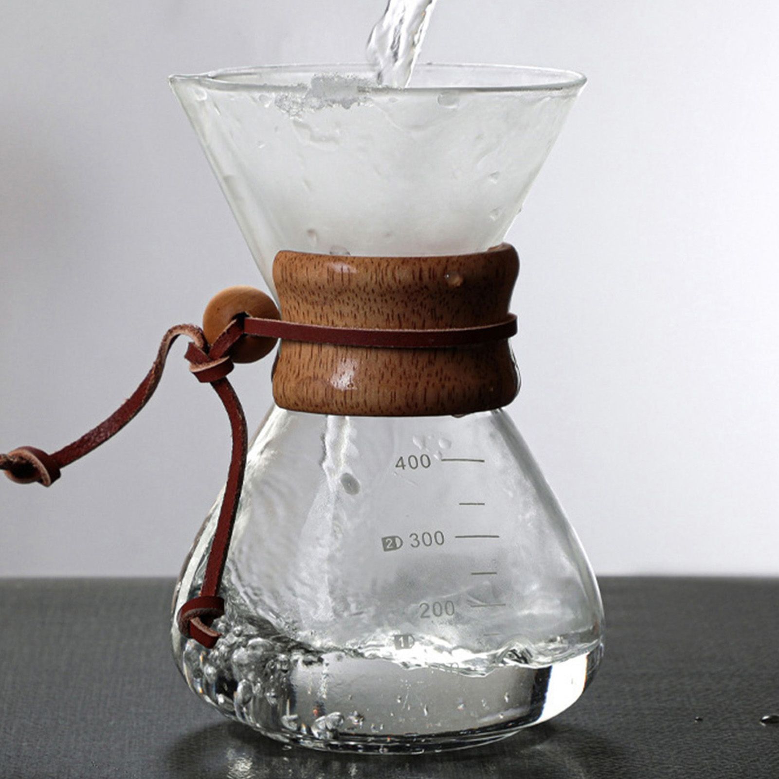 Pour Over Coffee Maker 400ml Double Layer Filter V Spout Wooden Sleeve Coffee view 8