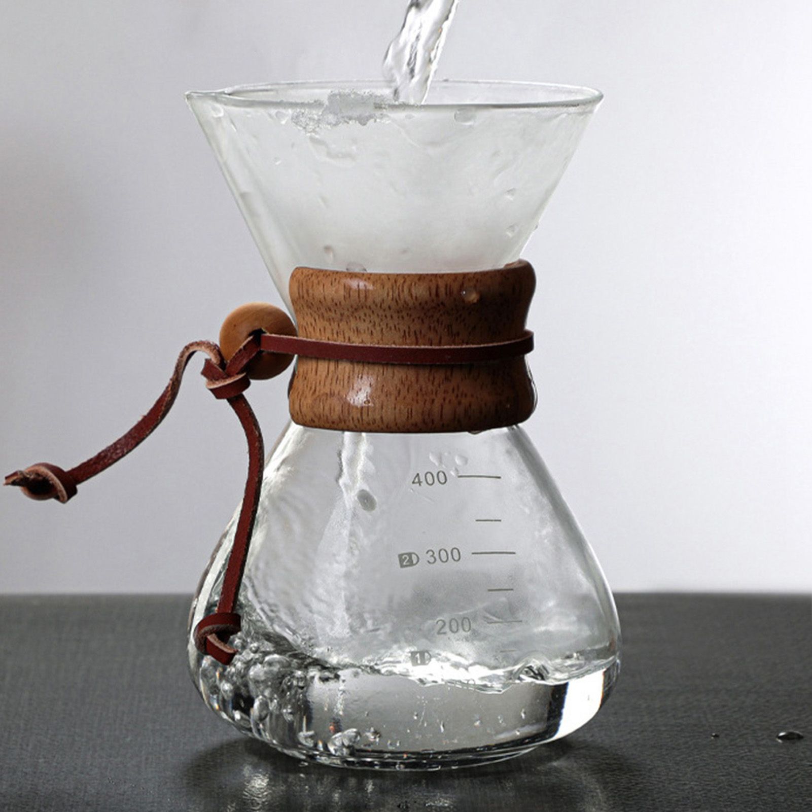 Pour Over Coffee Maker 400ml Double Layer Filter V Spout Wooden Sleeve Coffee view 10