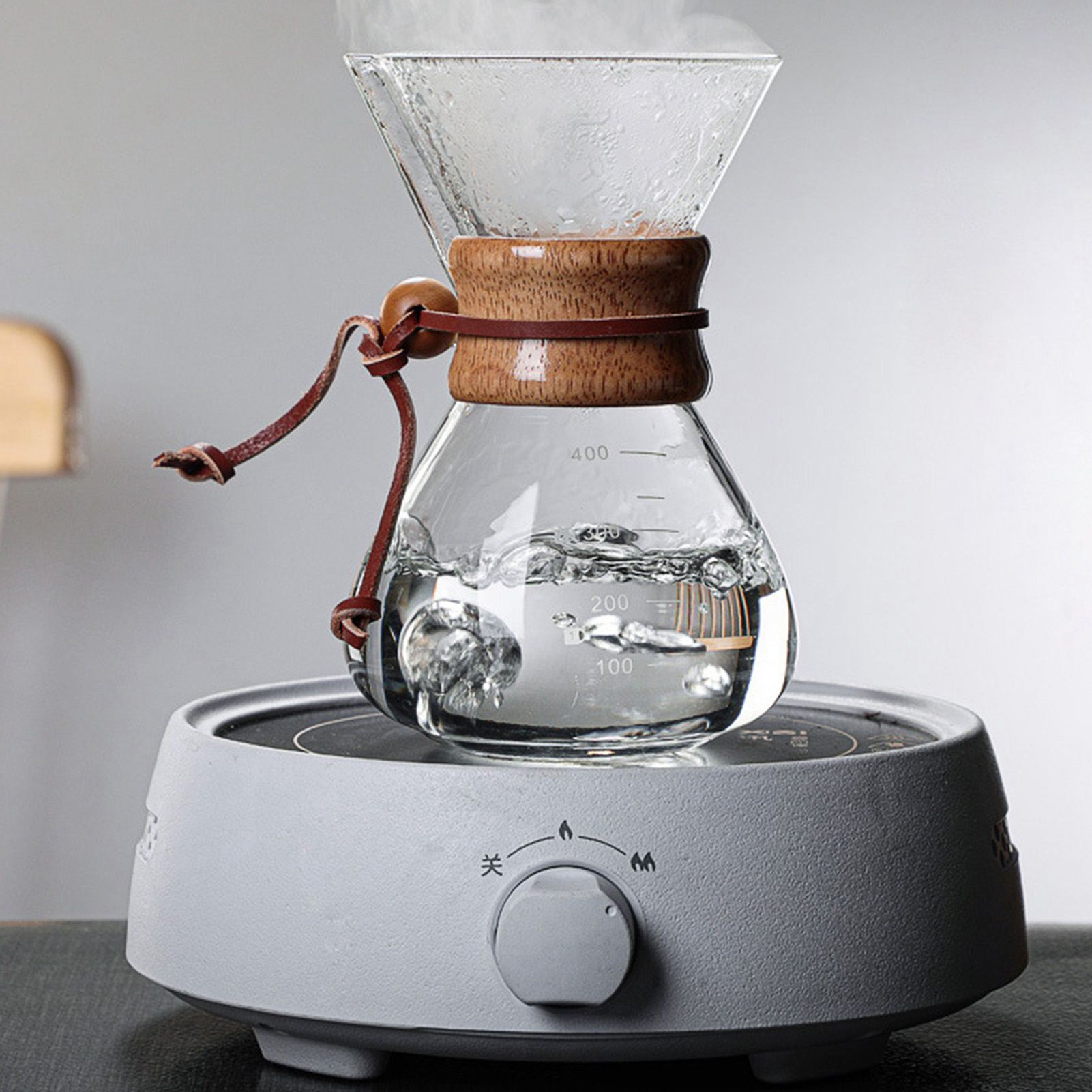 Pour Over Coffee Maker 400ml Double Layer Filter V Spout Wooden Sleeve Coffee view 11