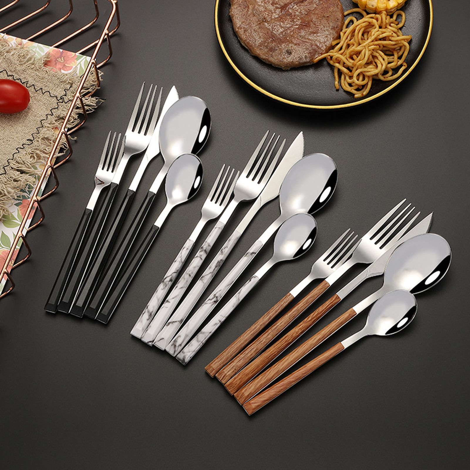Tableware Cutlery Set Stainless Steel Dinner Knives Forks Spoons Eating view 12