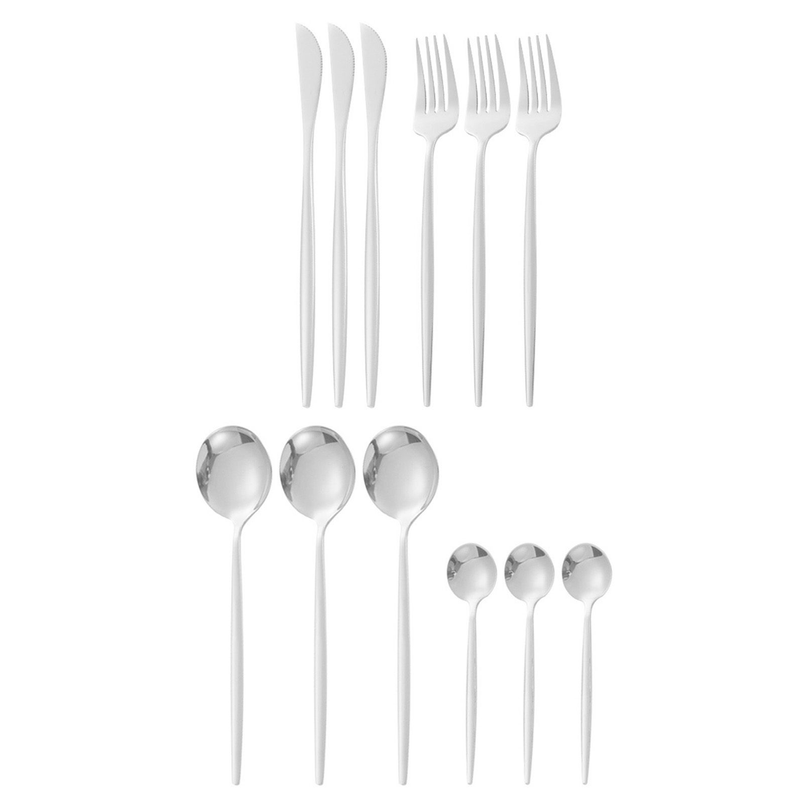 12Pcs Tableware Set Spoons Knives Forks Glossy 410 Stainless Steel Cutlery Set view 3