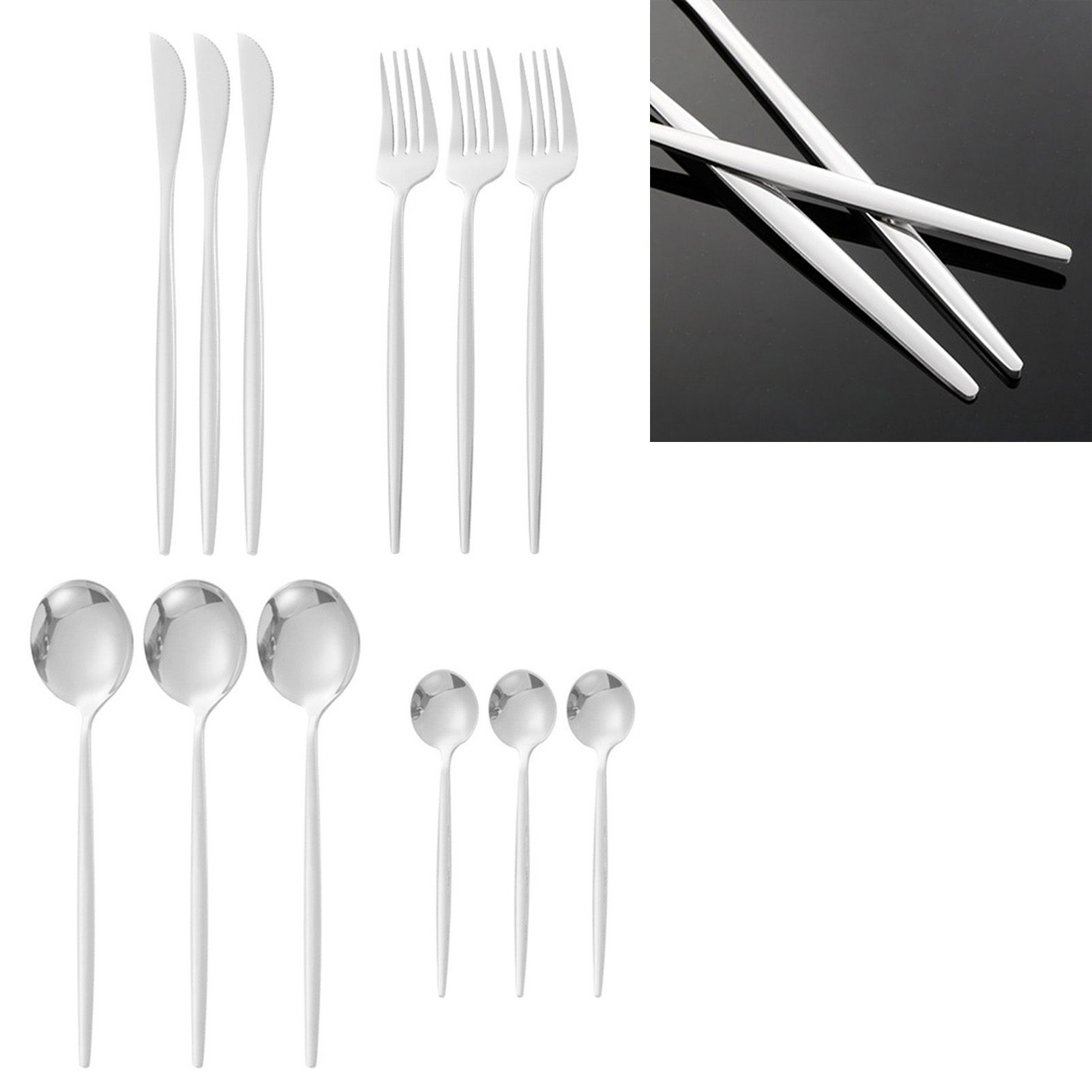 12Pcs Tableware Set Spoons Knives Forks Glossy 410 Stainless Steel Cutlery Set view 5
