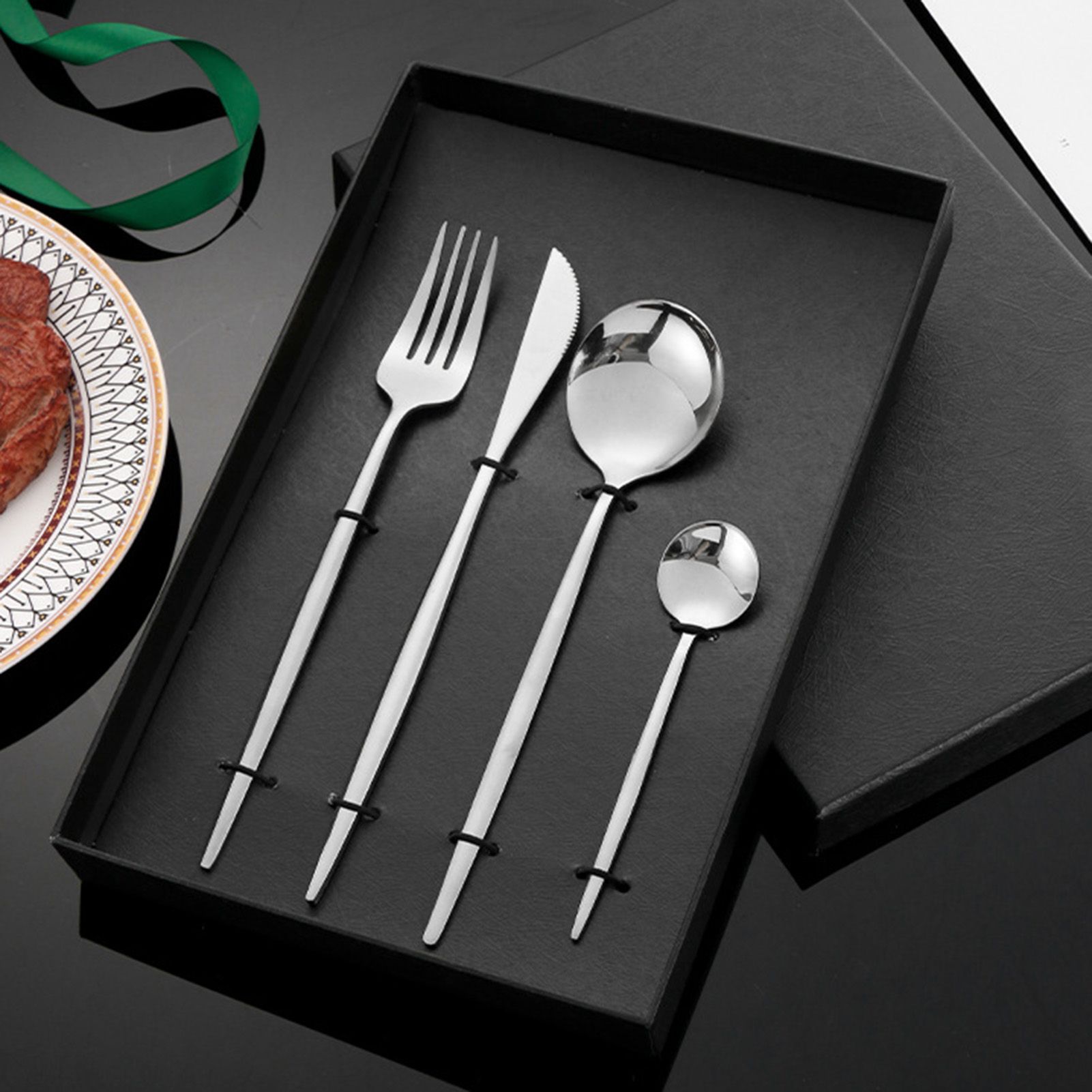 12Pcs Tableware Set Spoons Knives Forks Glossy 410 Stainless Steel Cutlery Set view 9