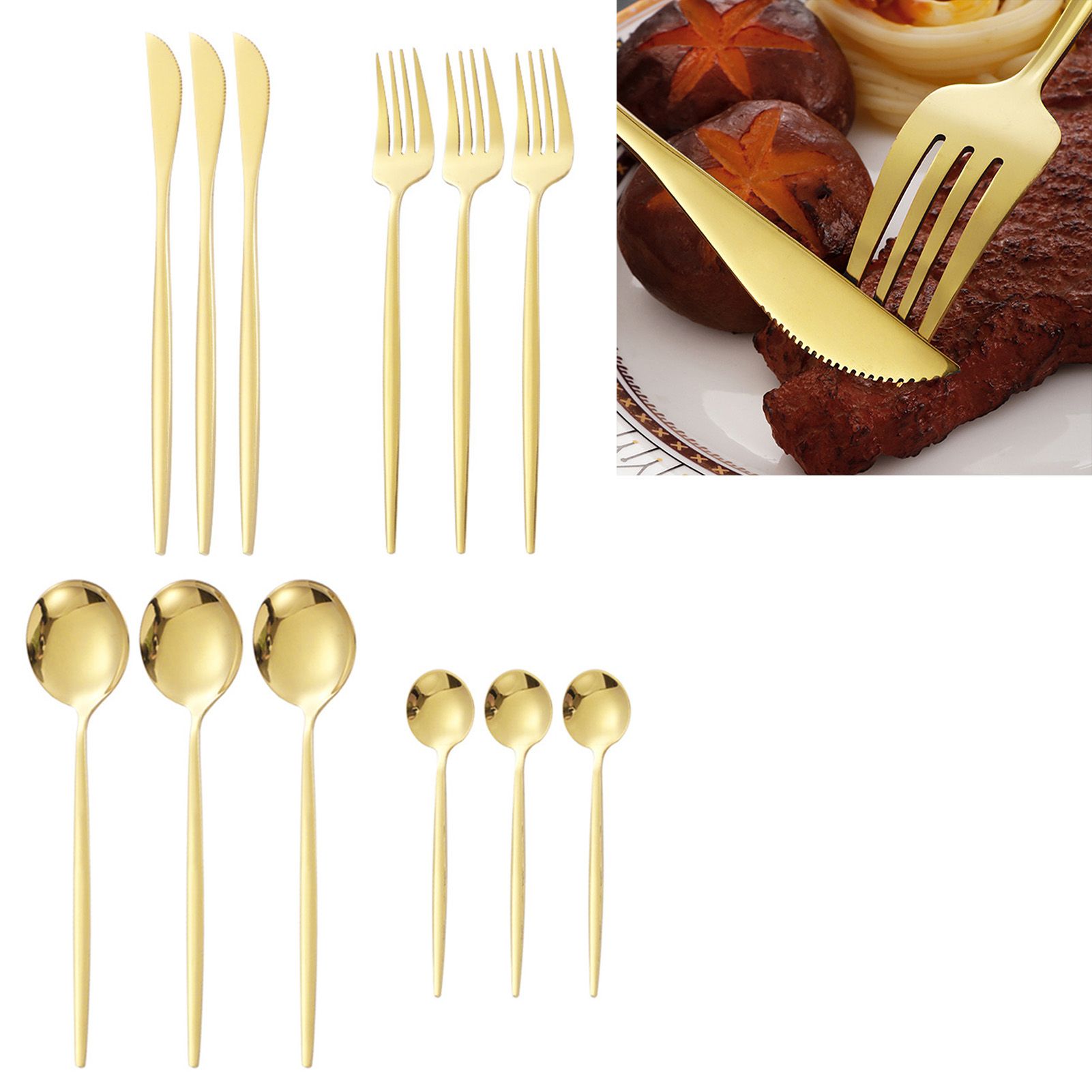 12Pcs Tableware Set Spoons Knives Forks Glossy 410 Stainless Steel Cutlery Set view 5