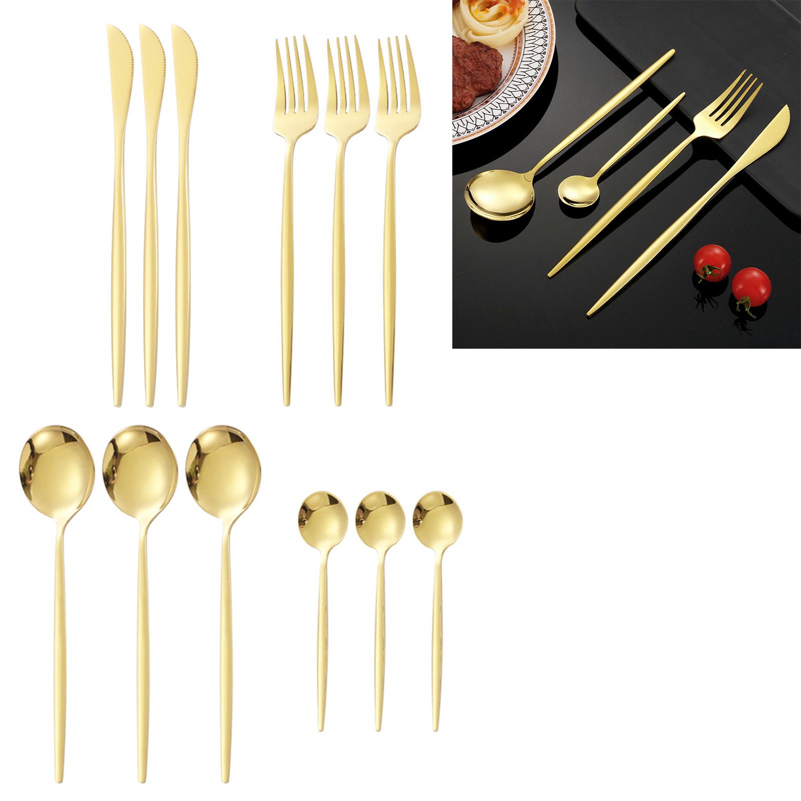 12Pcs Tableware Set Spoons Knives Forks Glossy 410 Stainless Steel Cutlery Set view 6