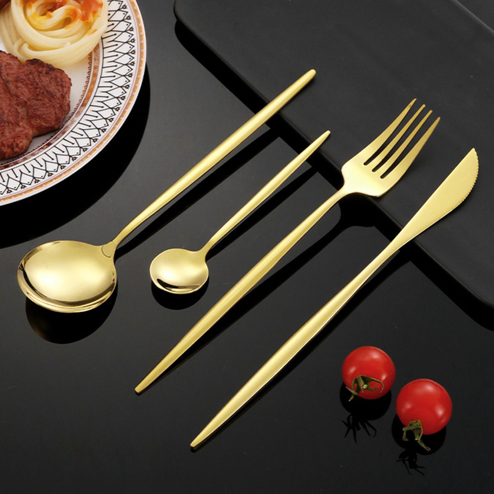 12Pcs Tableware Set Spoons Knives Forks Glossy 410 Stainless Steel Cutlery Set view 9