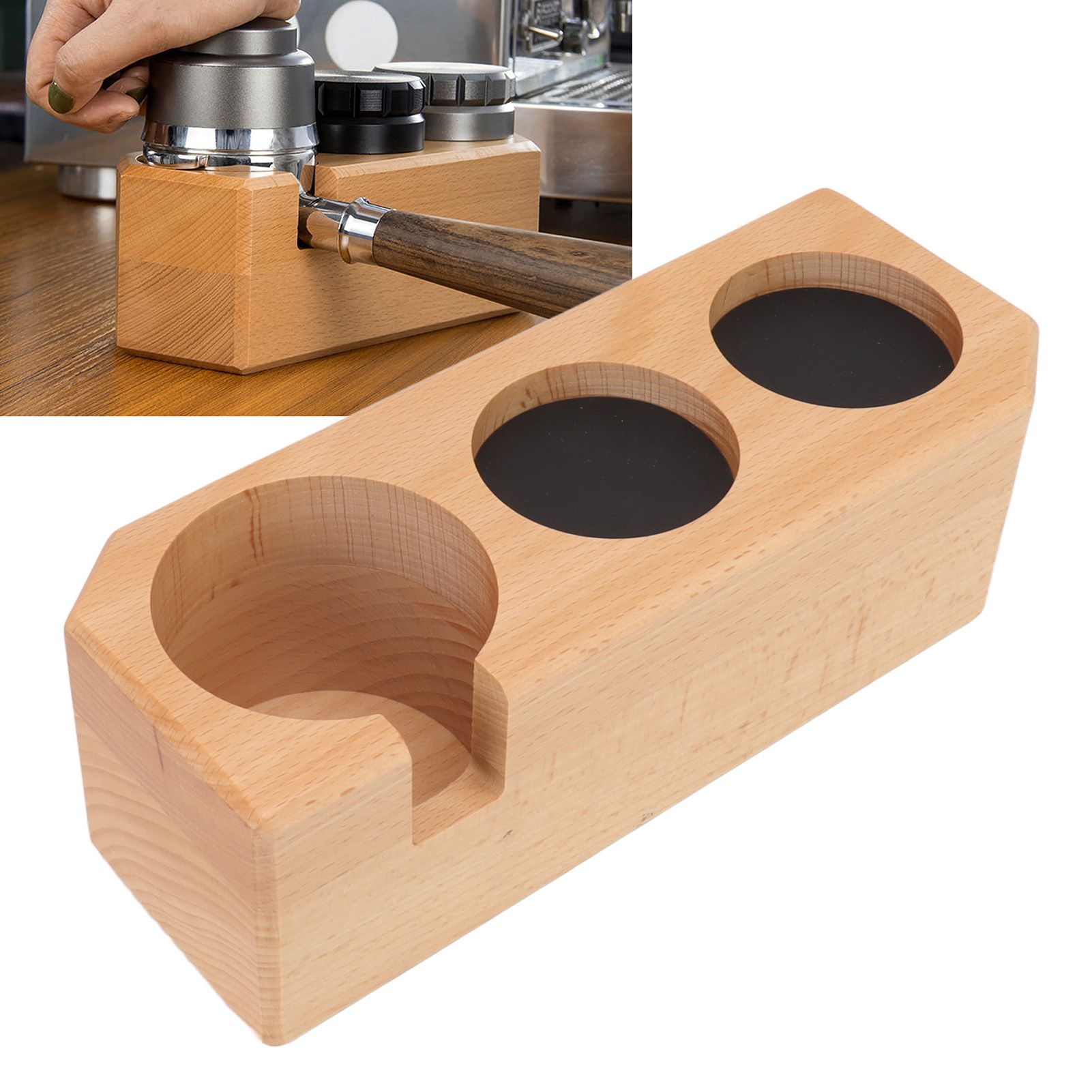 Tamping Station Beech Wood Tamper Mat Stand with Anti Slip Pad for Coffee Bar view 12
