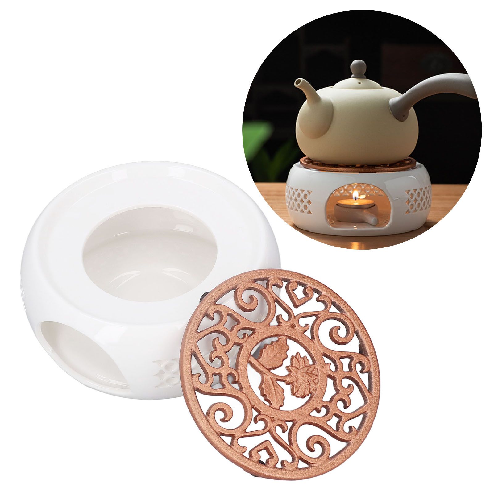 Ceramic Teapot Warmer Hollowed Pad Concave Bottom Practical Multifunction view 11