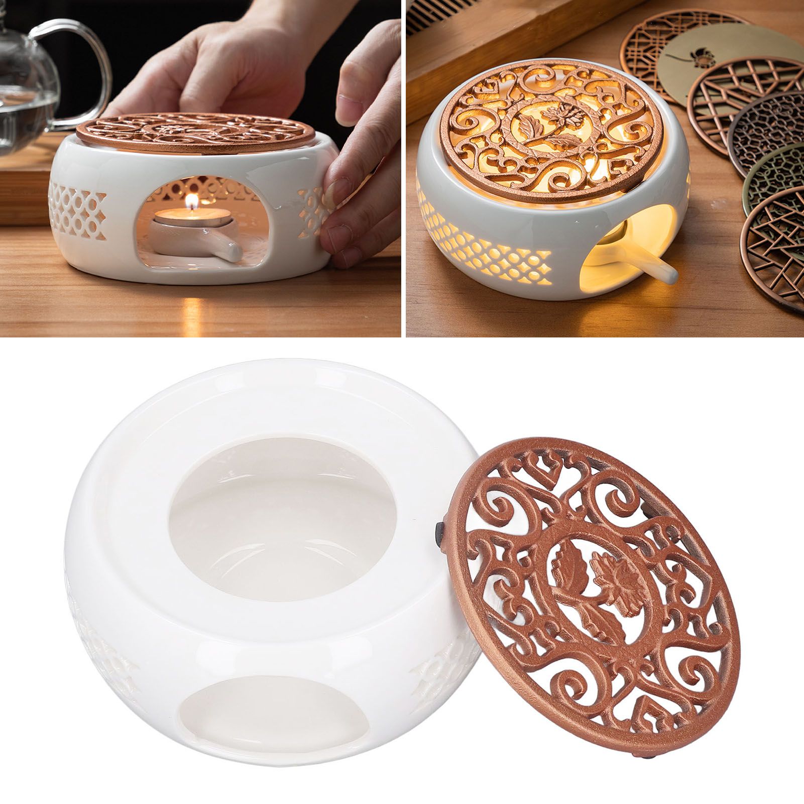 Ceramic Teapot Warmer Hollowed Pad Concave Bottom Practical Multifunction view 12