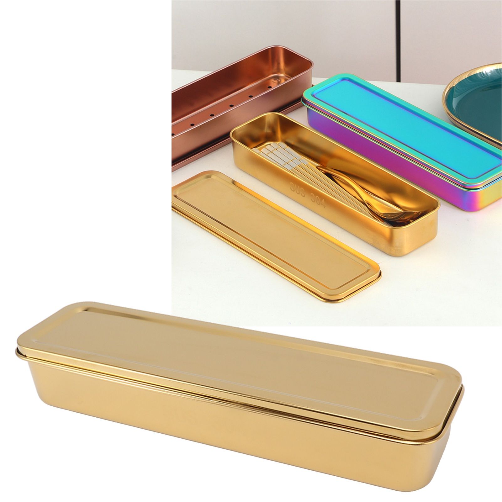 Stainless Steel Cutlery Tray Holder Kitchen Chopstick Spoon Fork Storage Box view 11