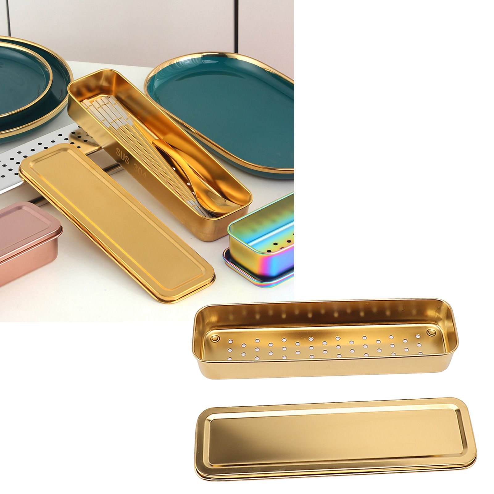 Stainless Steel Cutlery Tray Holder Kitchen Chopstick Spoon Fork Storage Box view 12