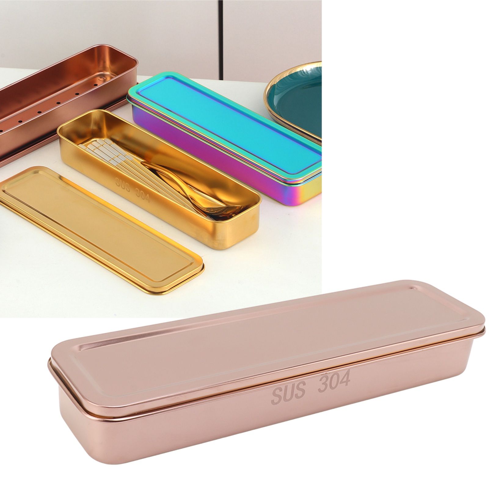 Stainless Steel Cutlery Tray Holder Kitchen Chopstick Spoon Fork Storage Box view 10