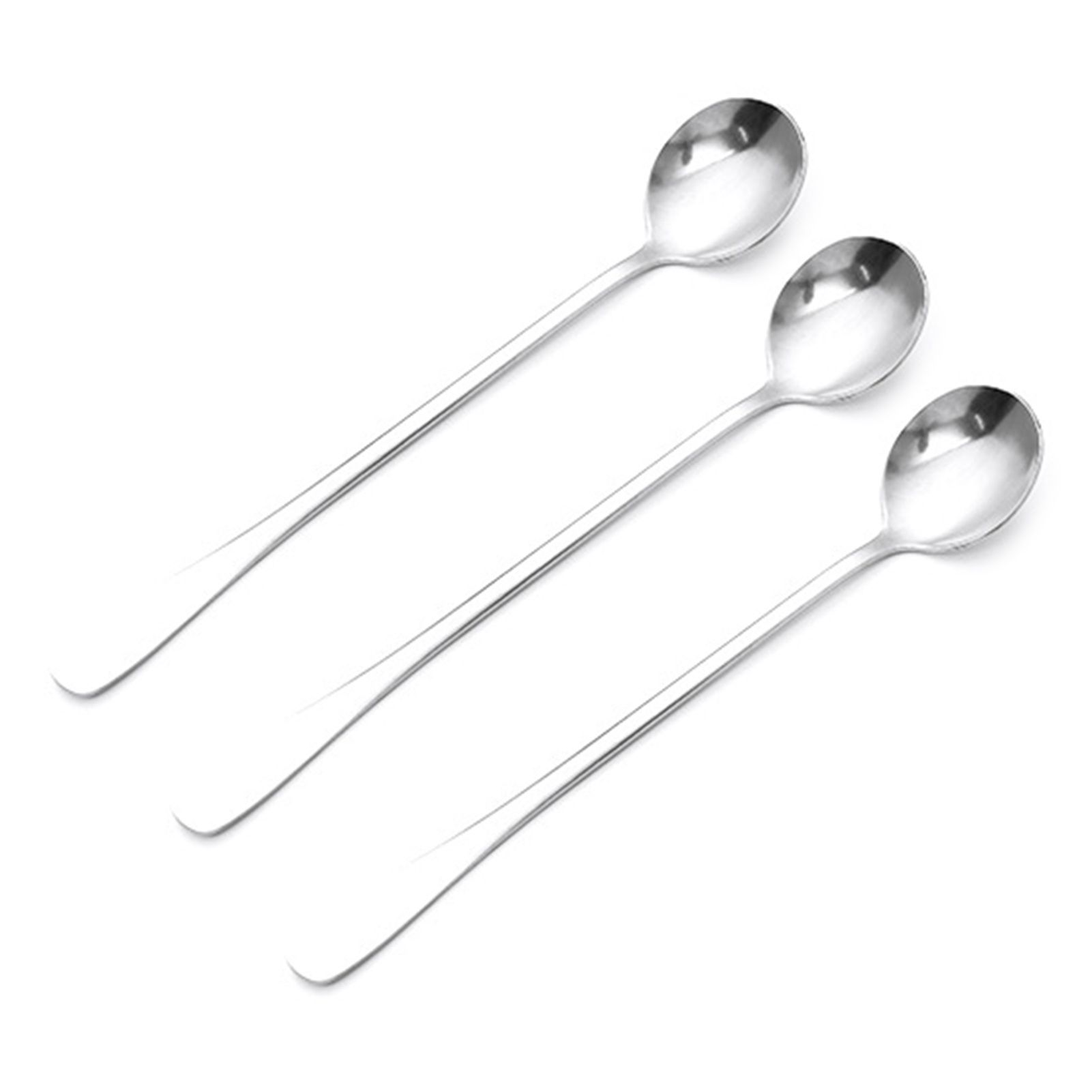 3Pcs Stainless Steel Long Handle Spoon Coffee Ice Tea Ice Cream Spoon for Bar