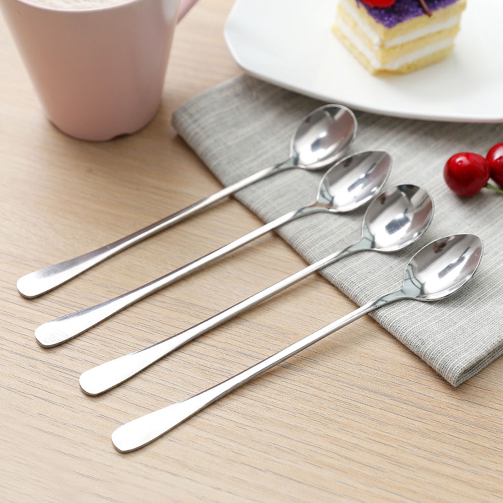 3Pcs Stainless Steel Long Handle Spoon Coffee Ice Tea Ice Cream Spoon for Bar view 8