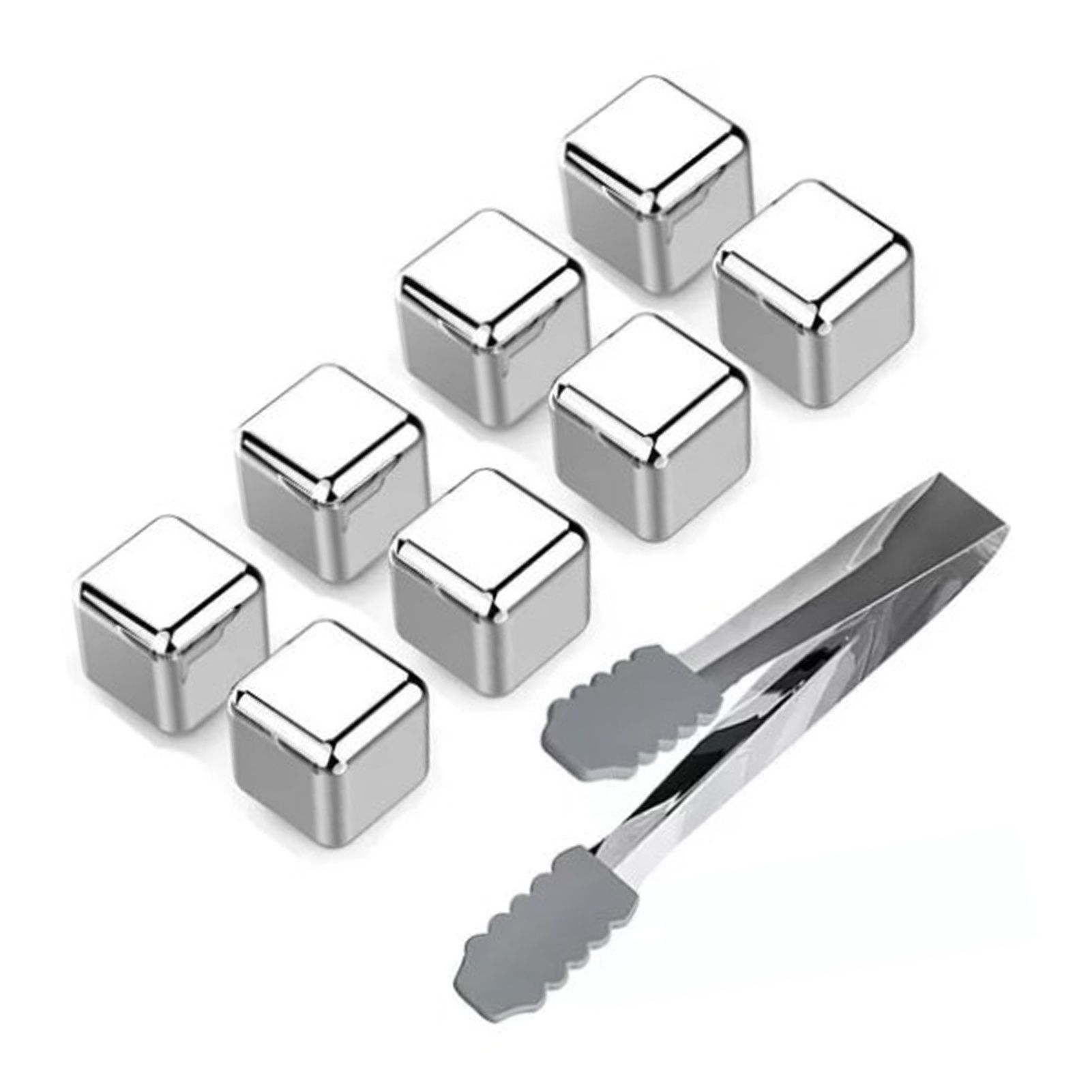 8PCS Metal Ice Cubes 304 Stainless Steel with Ice Tongs Widely Used Whiskey view 2