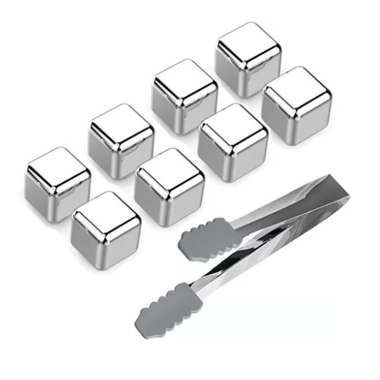 8PCS Metal Ice Cubes 304 Stainless Steel with Ice Tongs Widely Used Whiskey view 3