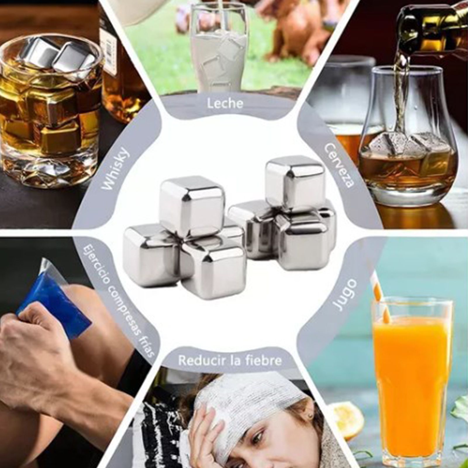 8PCS Metal Ice Cubes 304 Stainless Steel with Ice Tongs Widely Used Whiskey view 6