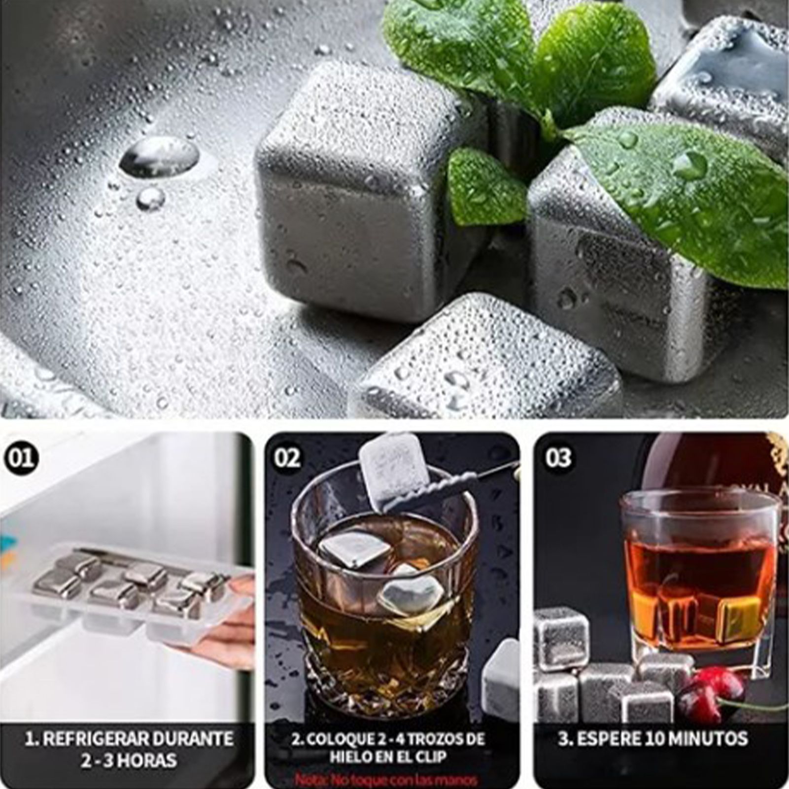 8PCS Metal Ice Cubes 304 Stainless Steel with Ice Tongs Widely Used Whiskey view 10