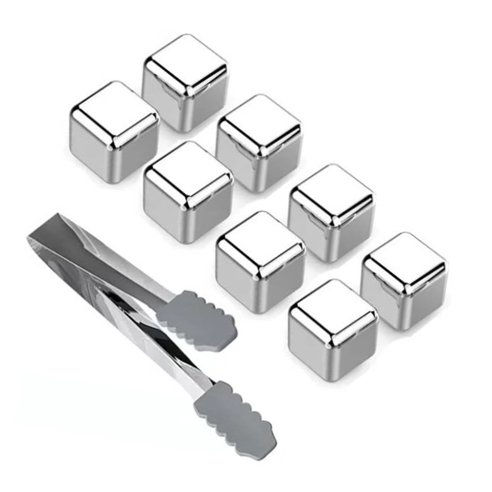 8PCS Metal Ice Cubes 304 Stainless Steel with Ice Tongs Widely Used Whiskey view 13