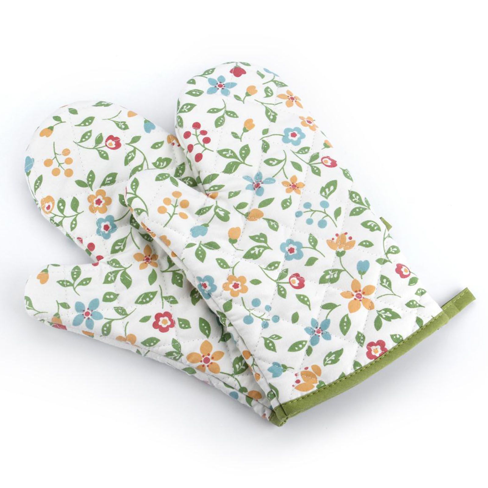 1 Pair Oven Gloves Non Slip Flower Grass Pattern Heat Resistant Microwave