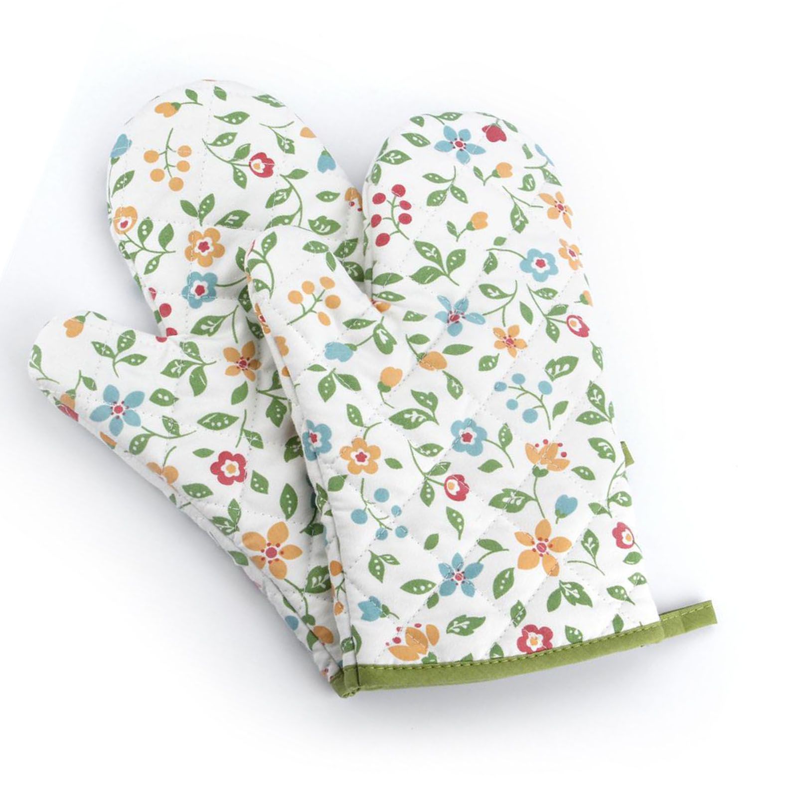 1 Pair Oven Gloves Non Slip Flower Grass Pattern Heat Resistant Microwave view 2