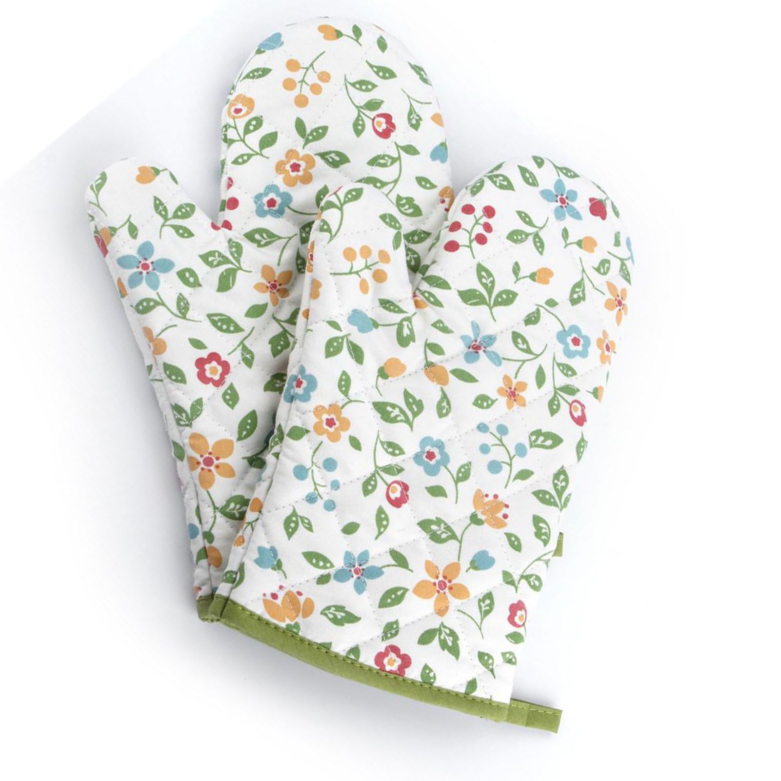 1 Pair Oven Gloves Non Slip Flower Grass Pattern Heat Resistant Microwave view 3