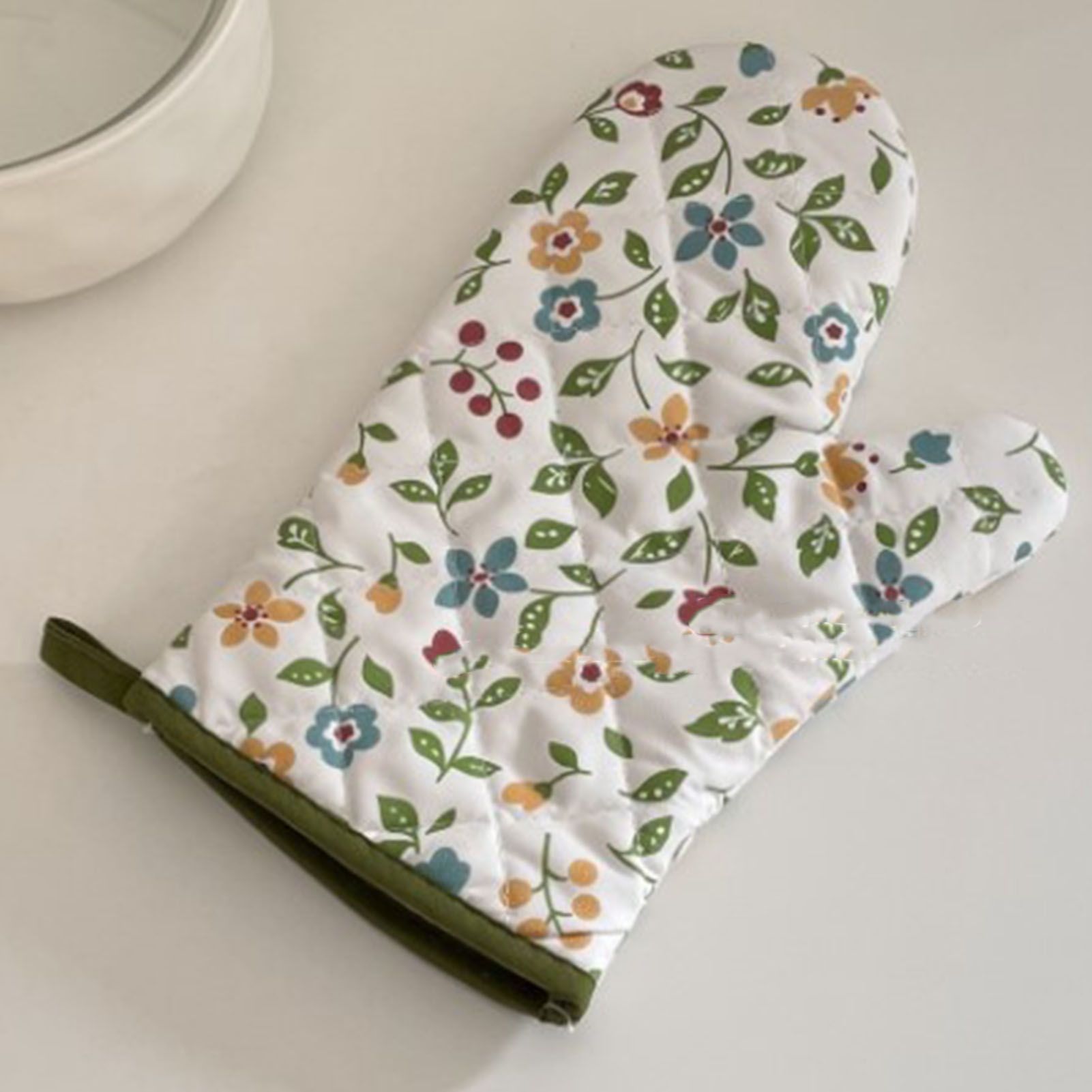 1 Pair Oven Gloves Non Slip Flower Grass Pattern Heat Resistant Microwave view 6