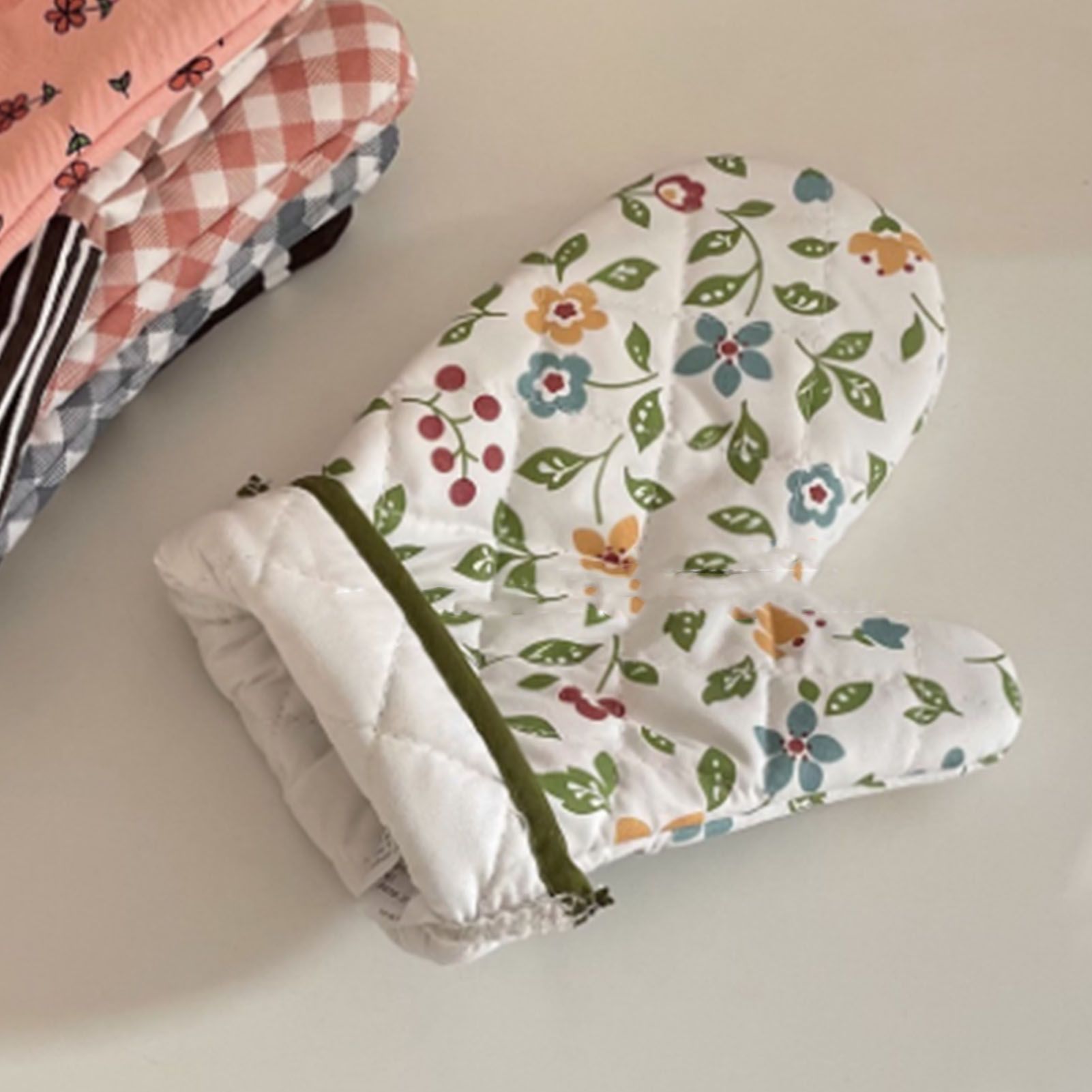 1 Pair Oven Gloves Non Slip Flower Grass Pattern Heat Resistant Microwave view 7